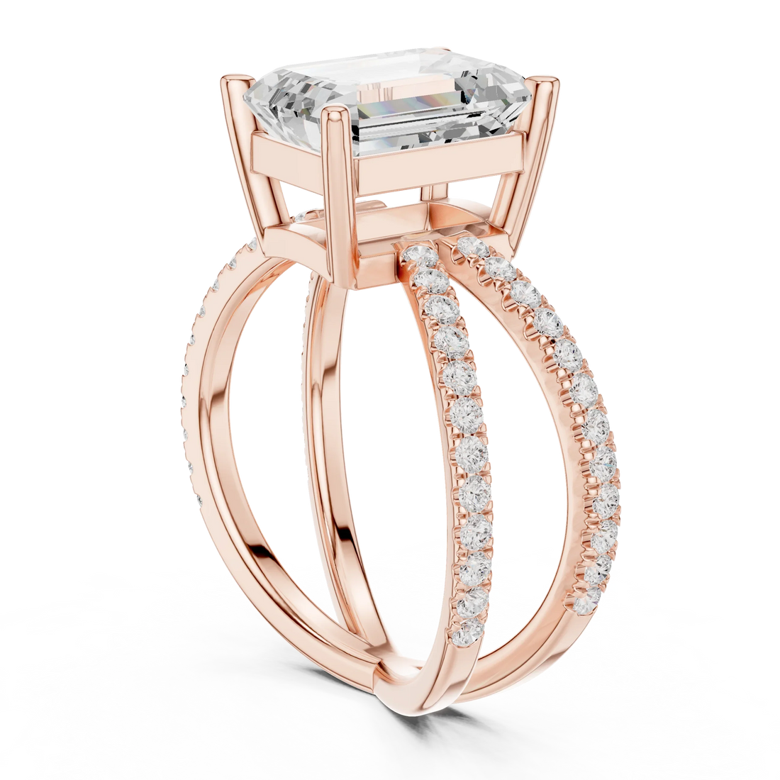 Emerald Cut Diamond Split Shank Engagement Ring