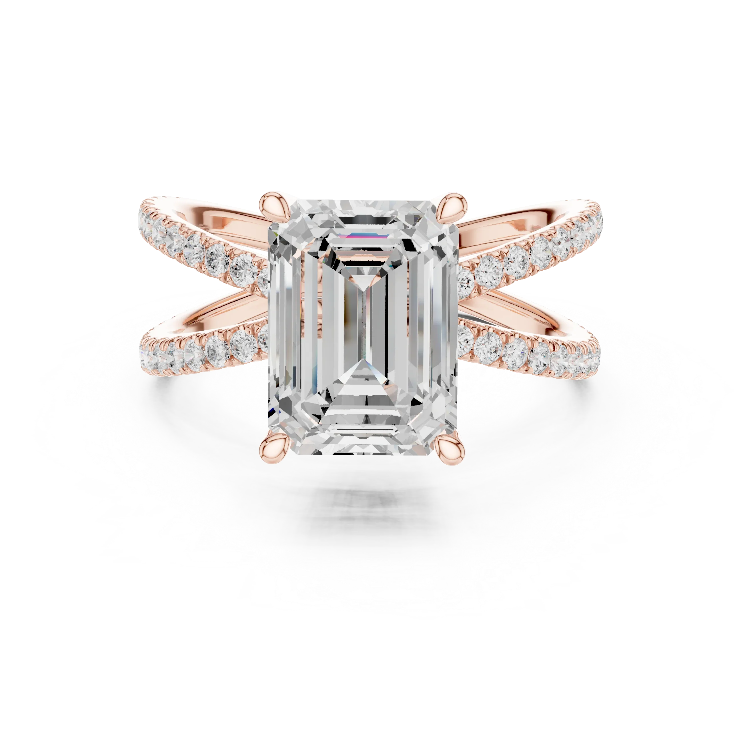 Emerald Cut Diamond Split Shank Engagement Ring