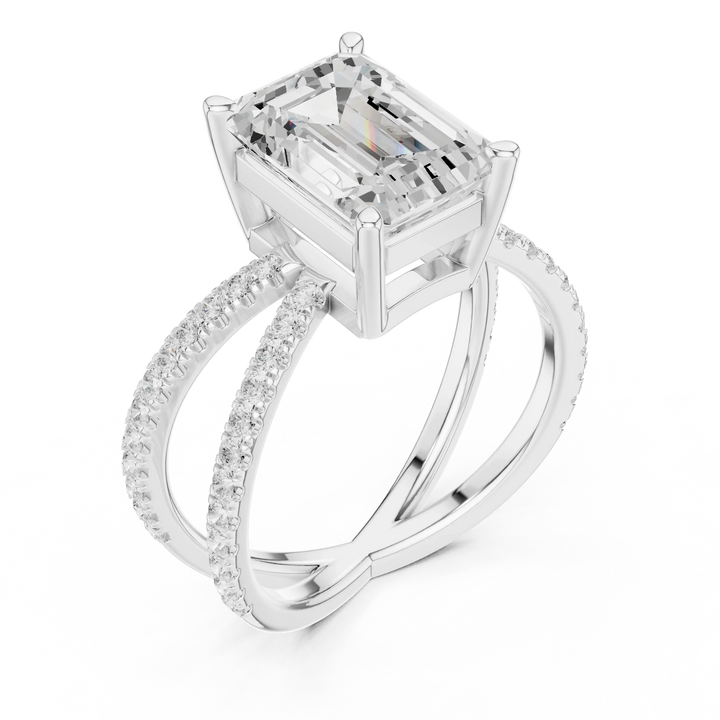 Emerald Cut Diamond Split Shank Engagement Ring