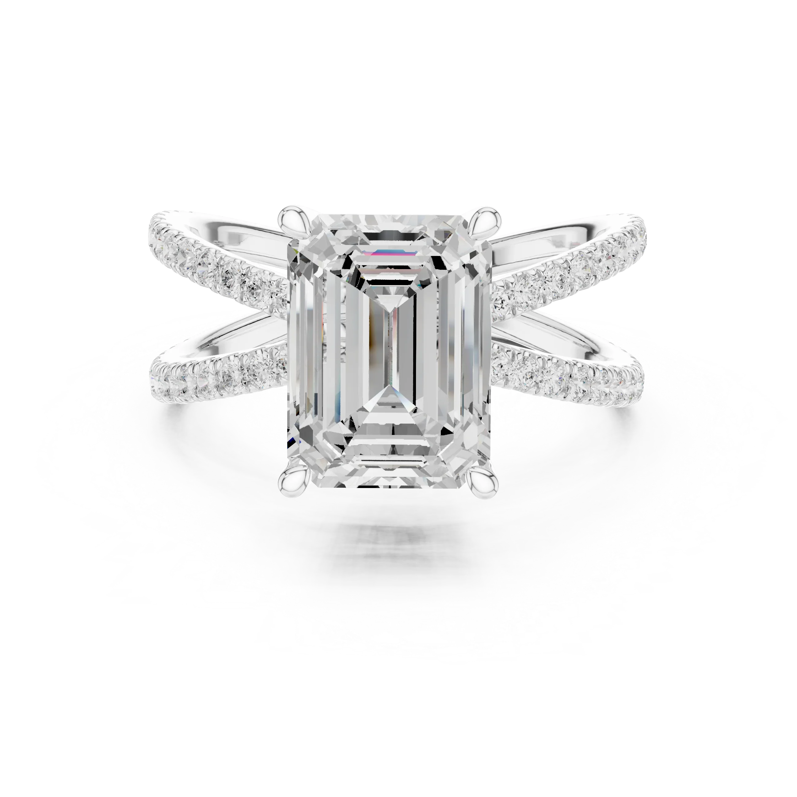 Emerald Cut Diamond Split Shank Engagement Ring