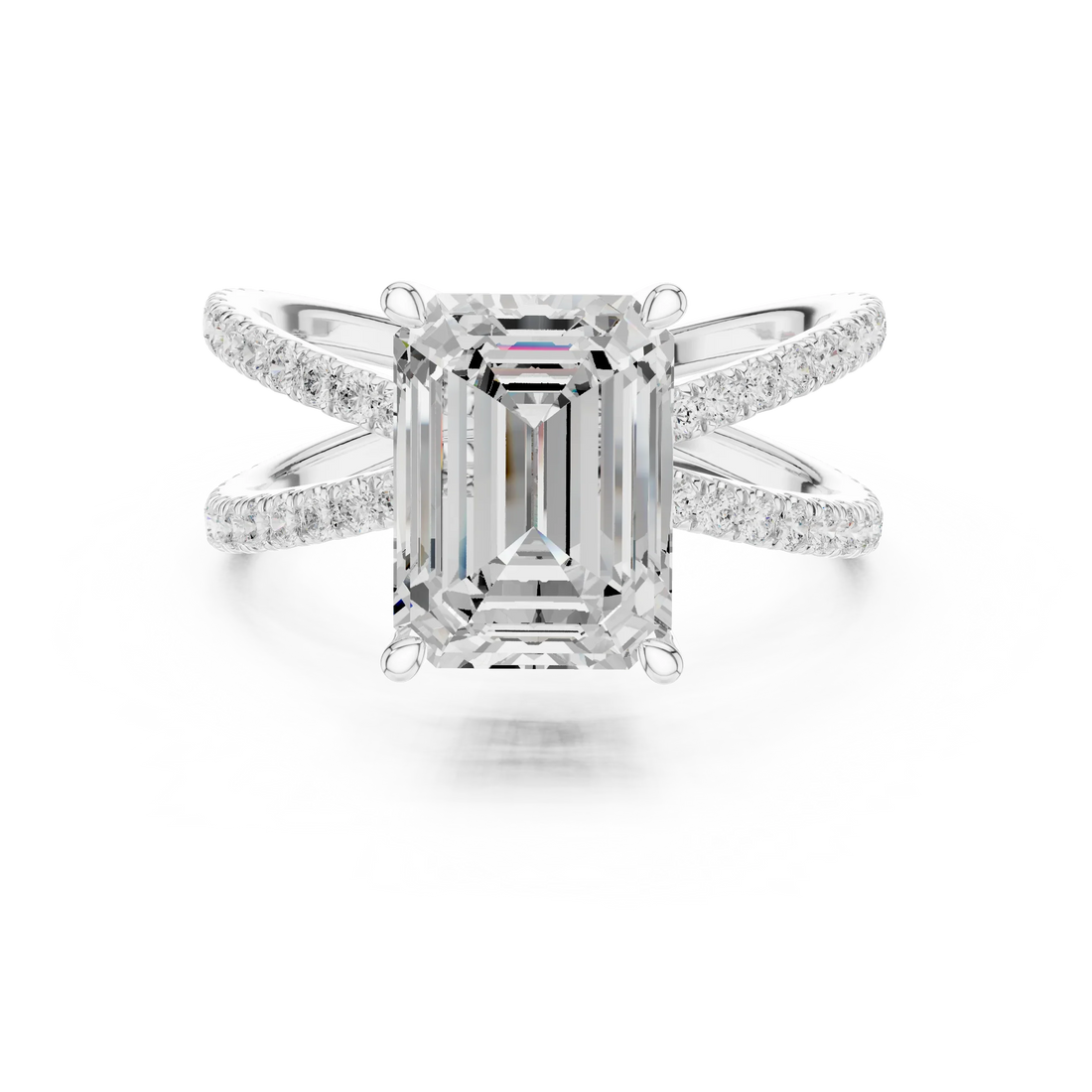 Emerald Cut Diamond Split Shank Engagement Ring