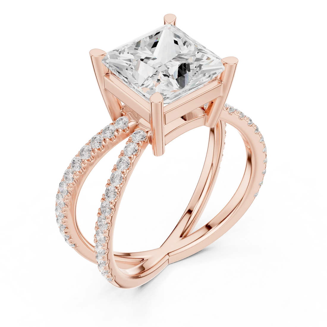 Princess Cut Diamond Split Shank Engagement Ring