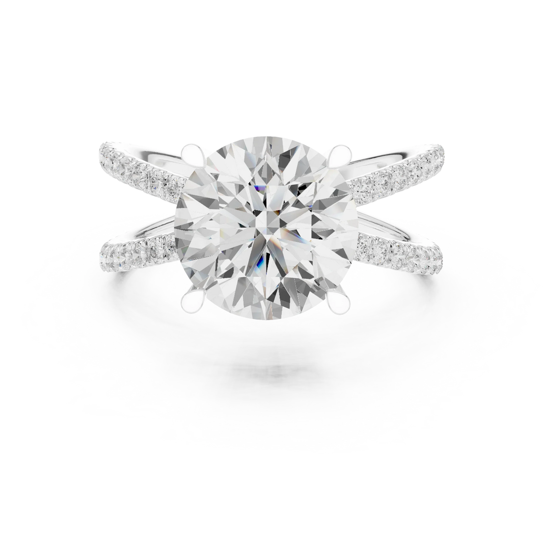Round Cut Diamond Split Shank Engagement Ring