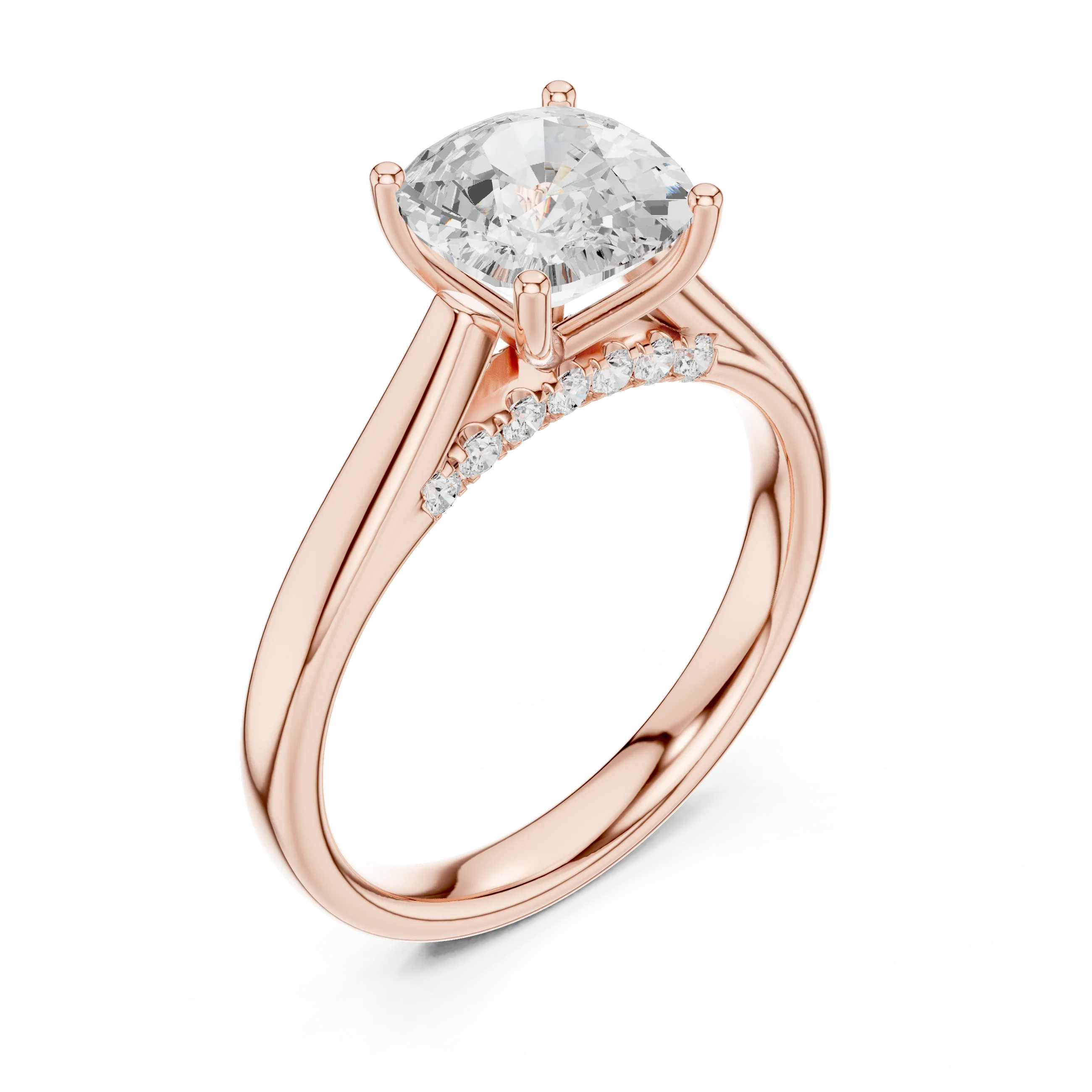 Cushion Cut Diamond Cathedral Pave Engagement Ring