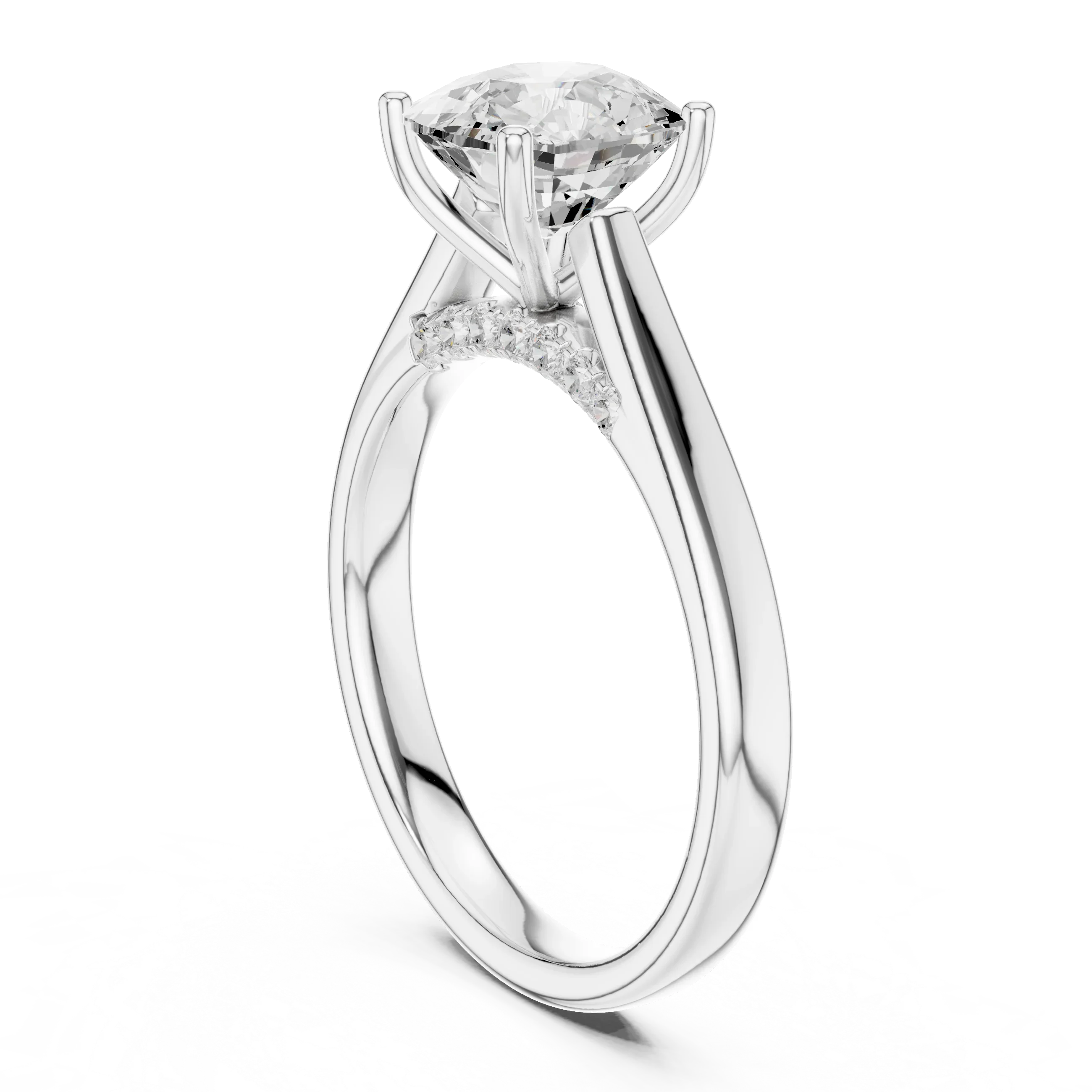 Cushion Cut Diamond Cathedral Pave Engagement Ring