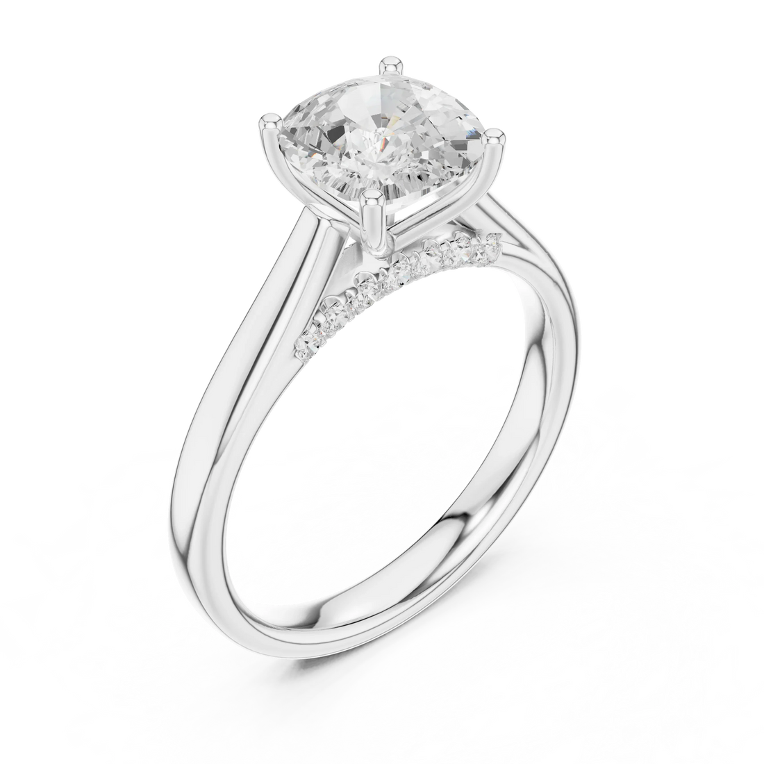 Cushion Cut Diamond Cathedral Pave Engagement Ring