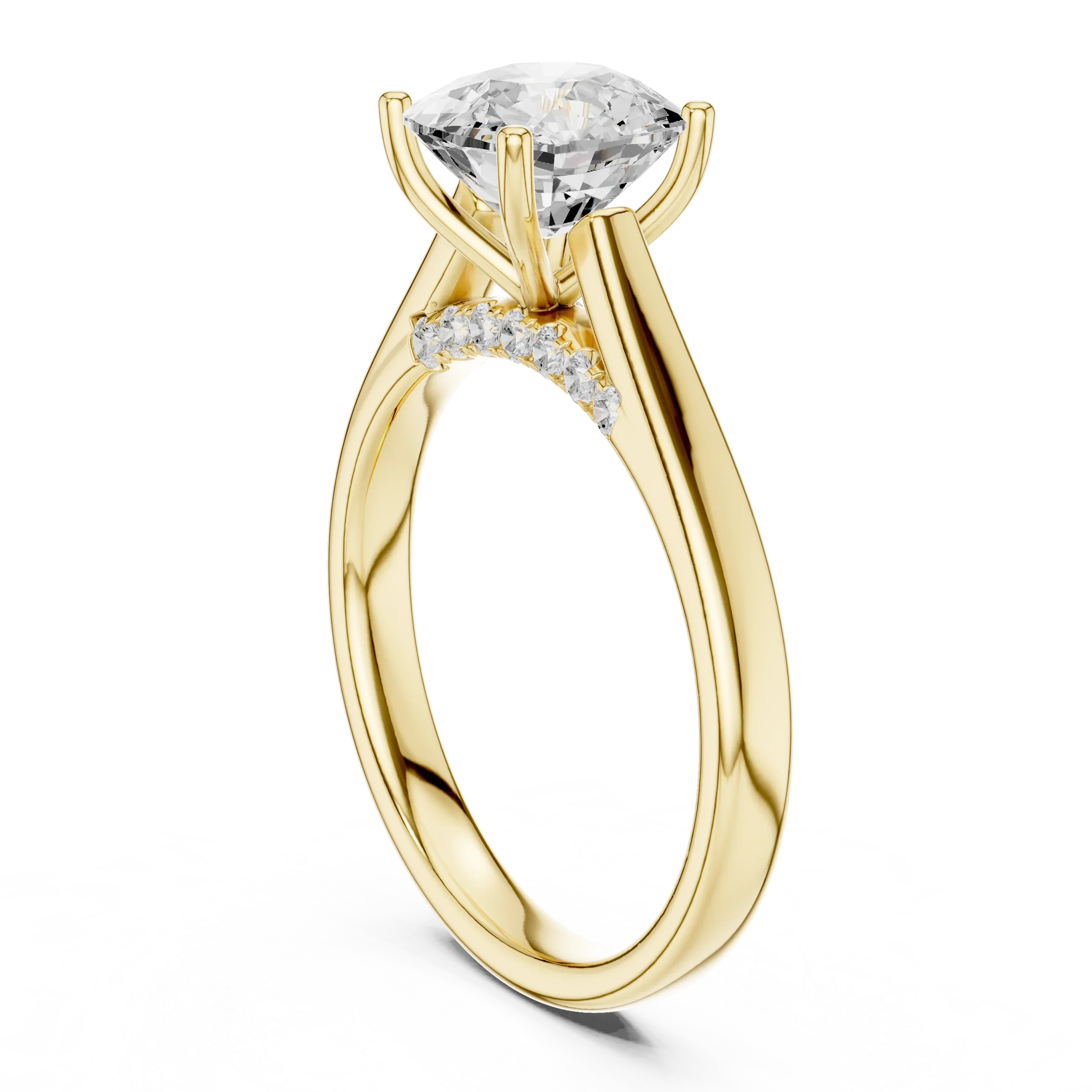 Cushion Cut Diamond Cathedral Pave Engagement Ring