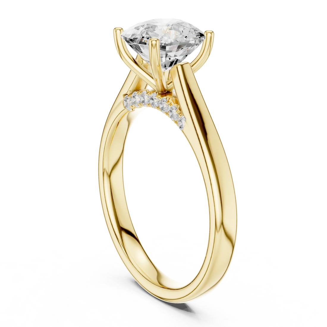 Cushion Cut Diamond Cathedral Pave Engagement Ring