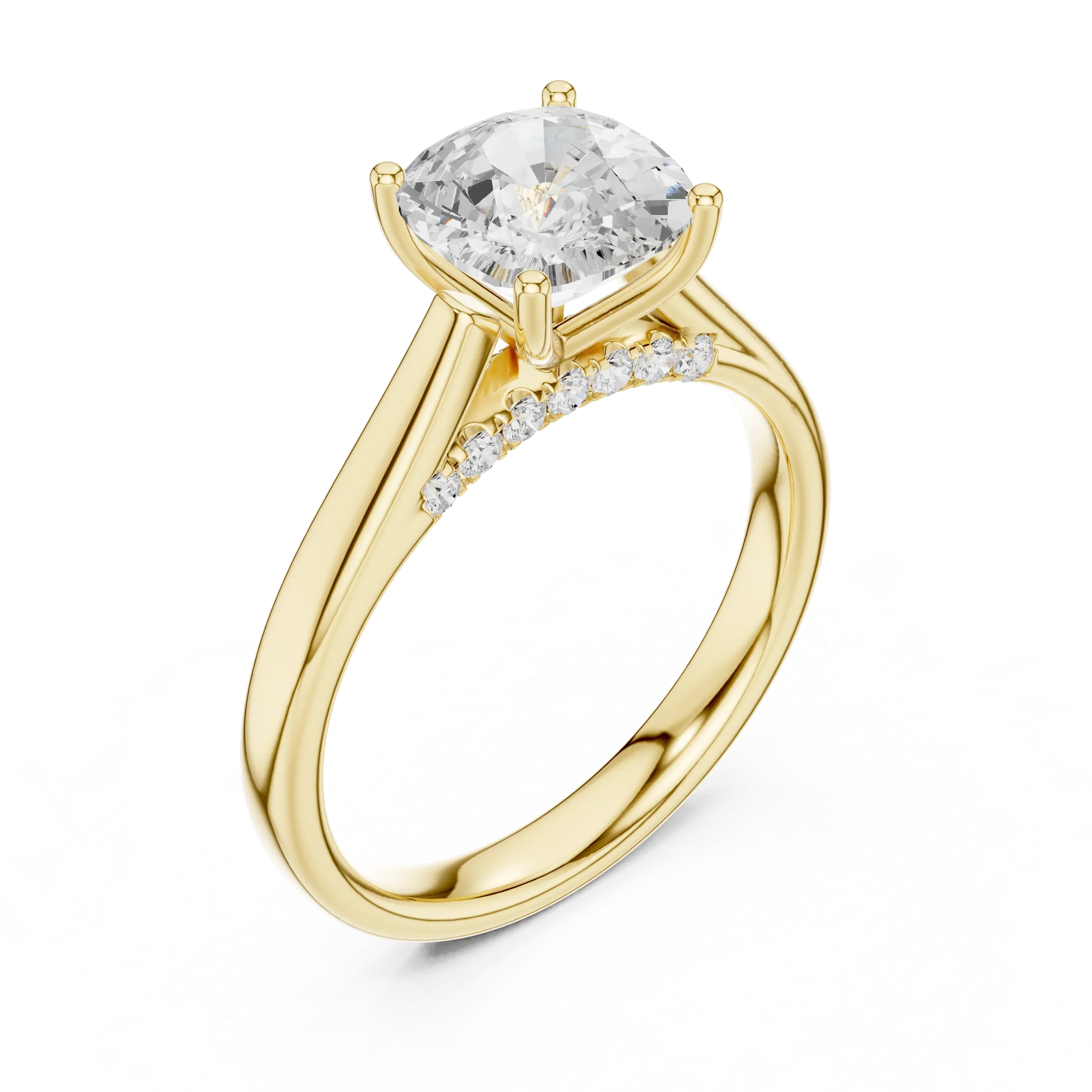 Cushion Cut Diamond Cathedral Pave Engagement Ring