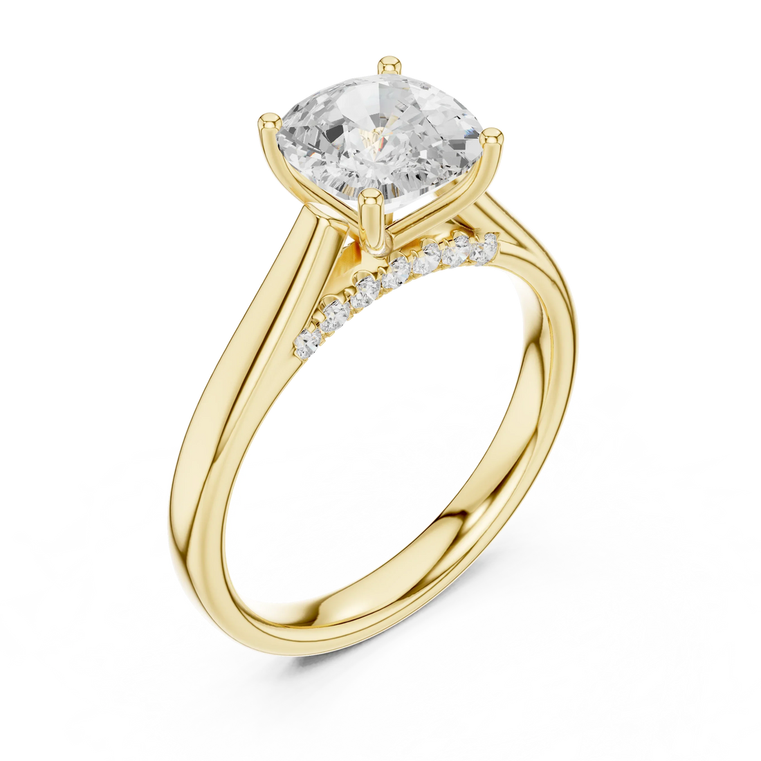 Cushion Cut Diamond Cathedral Pave Engagement Ring