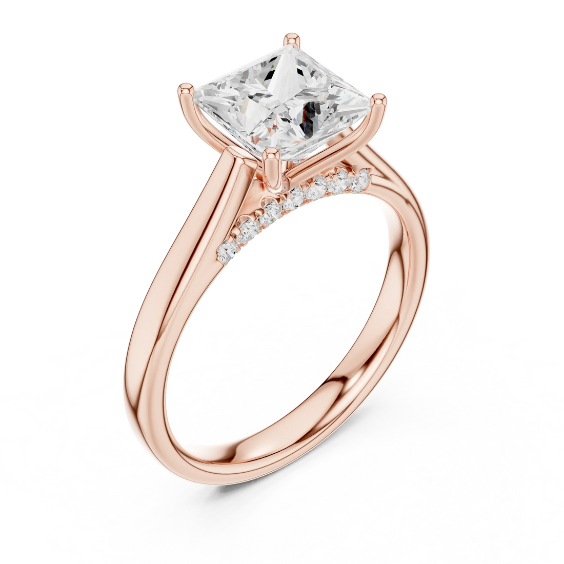 Princess Cut Diamond Cathedral Pave Engagement Ring