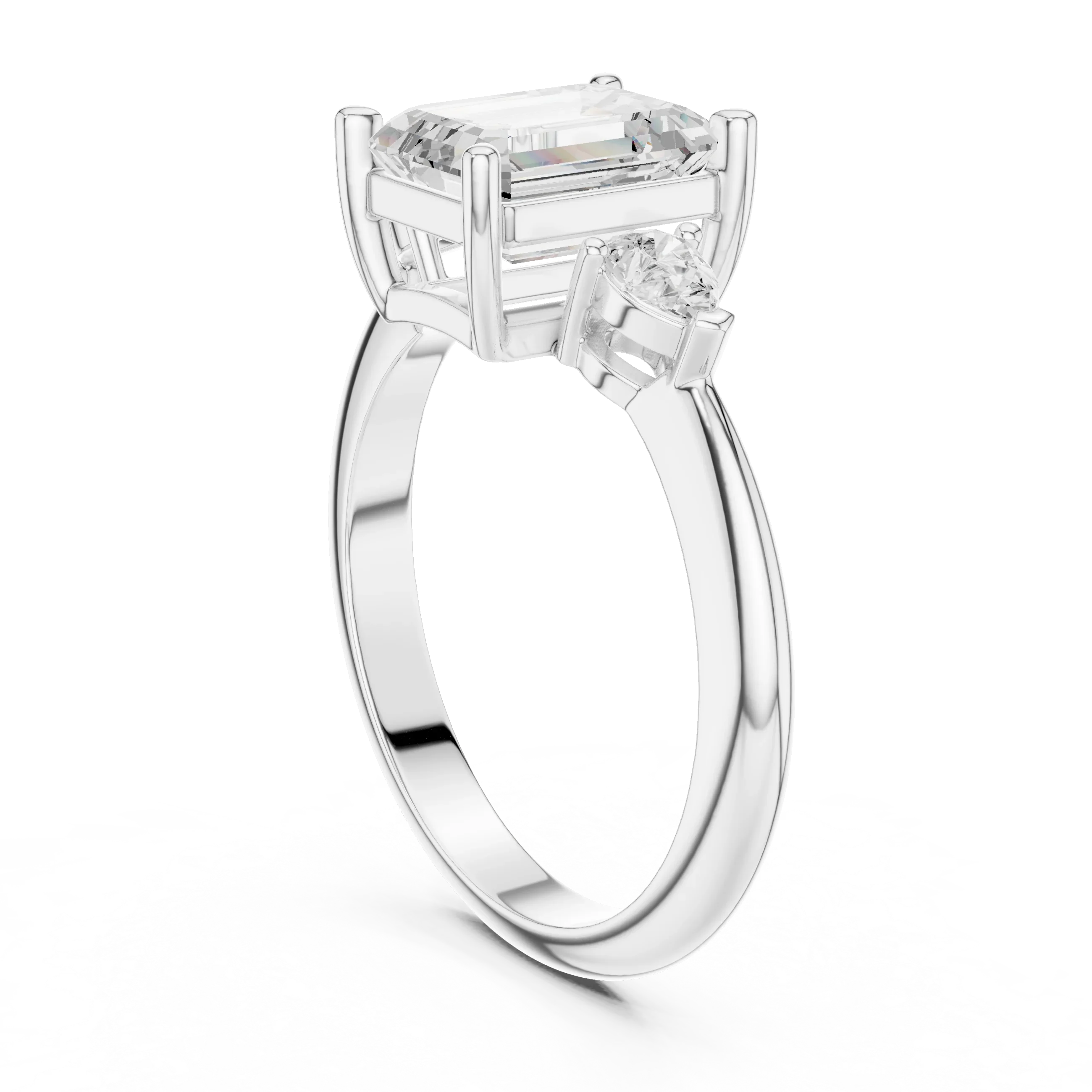 Emerald Diamond Solitaire Engagement Ring with Hidden Side Accent