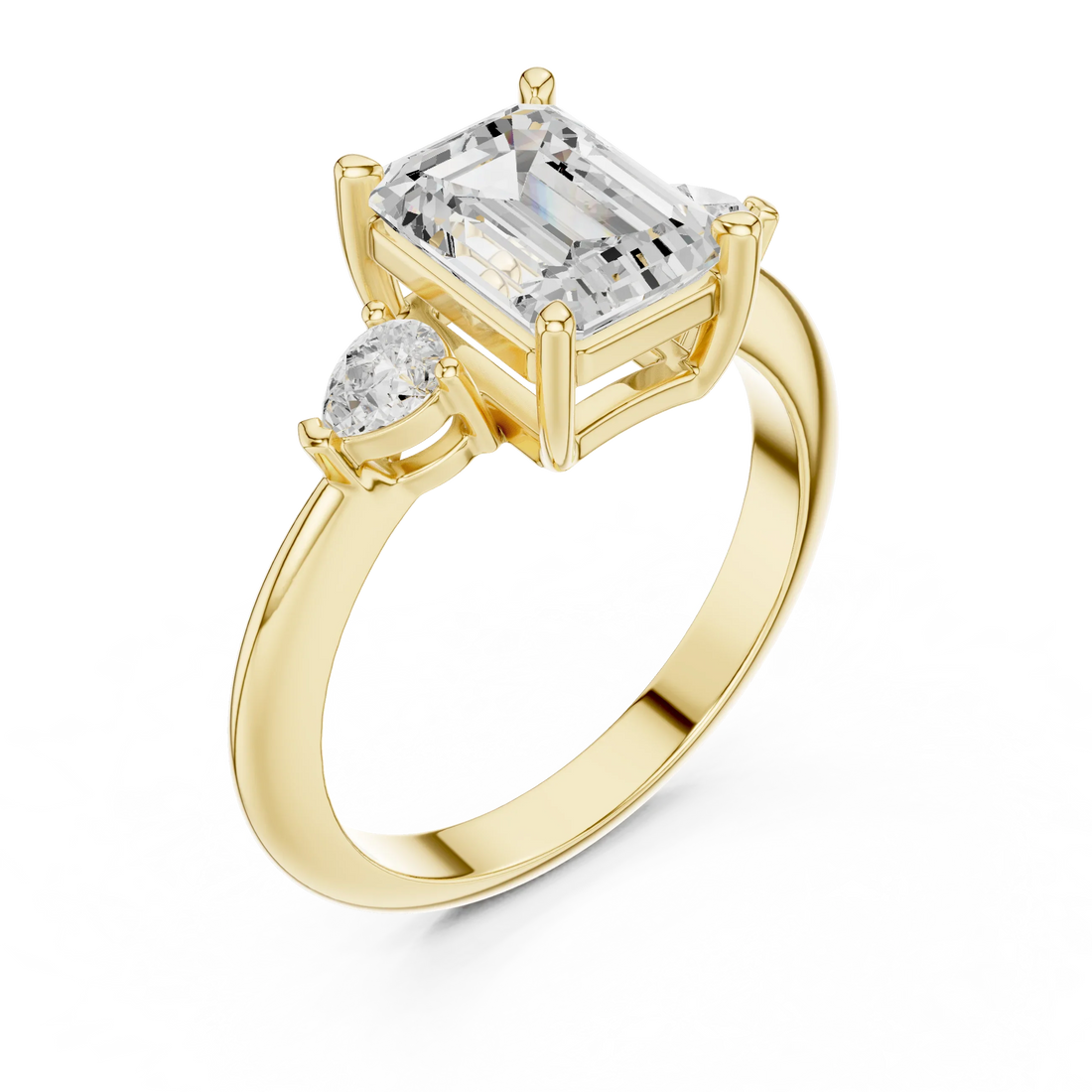 Emerald Diamond Solitaire Engagement Ring with Hidden Side Accent
