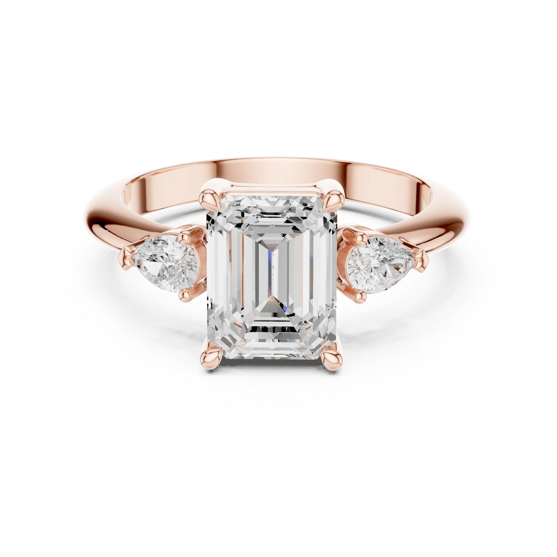 Emerald Diamond Solitaire Engagement Ring with Hidden Side Accent