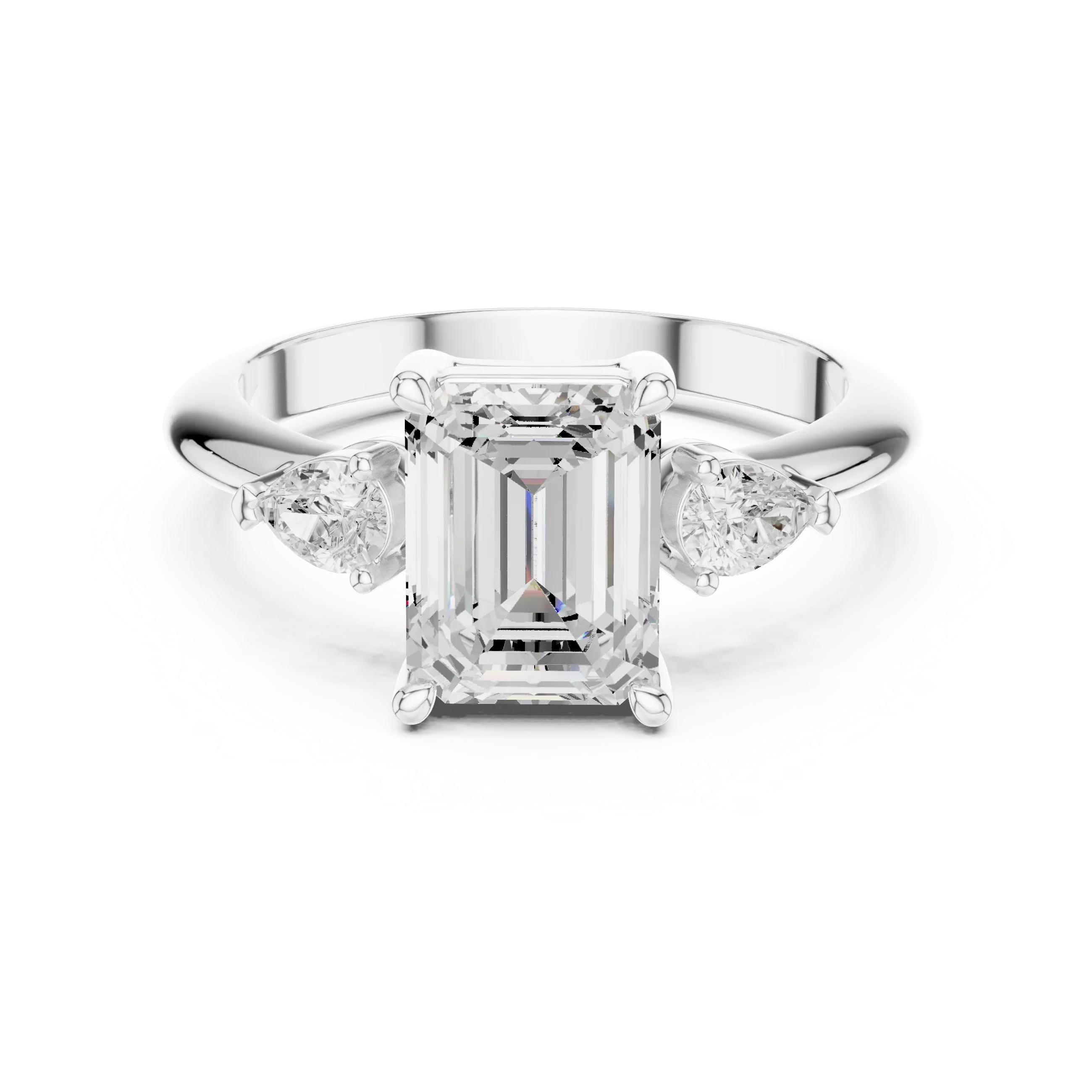 Emerald Diamond Solitaire Engagement Ring with Hidden Side Accent