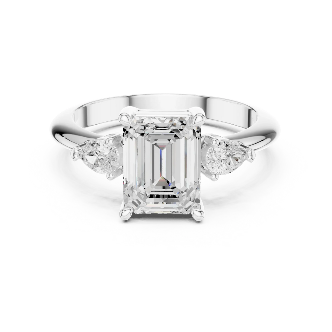 Emerald Diamond Solitaire Engagement Ring with Hidden Side Accent