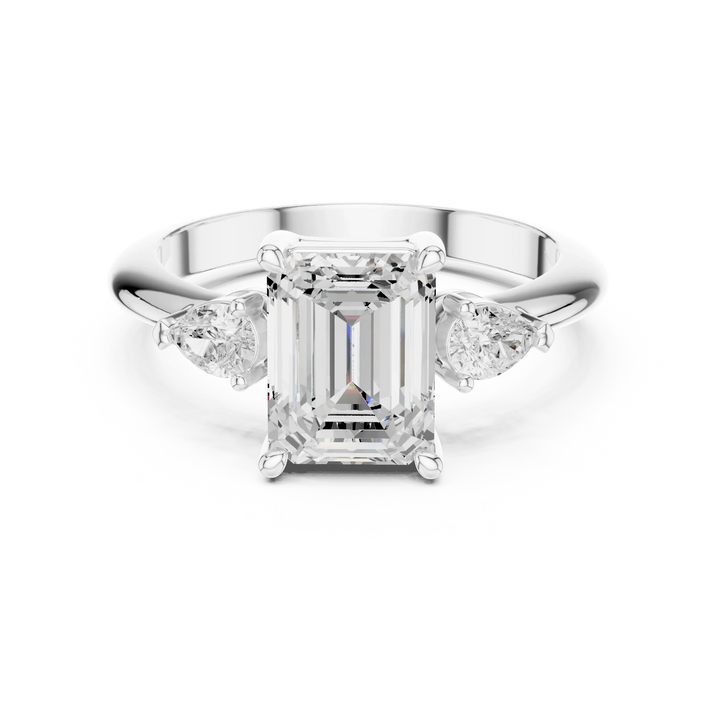 Emerald Diamond Solitaire Engagement Ring with Hidden Side Accent