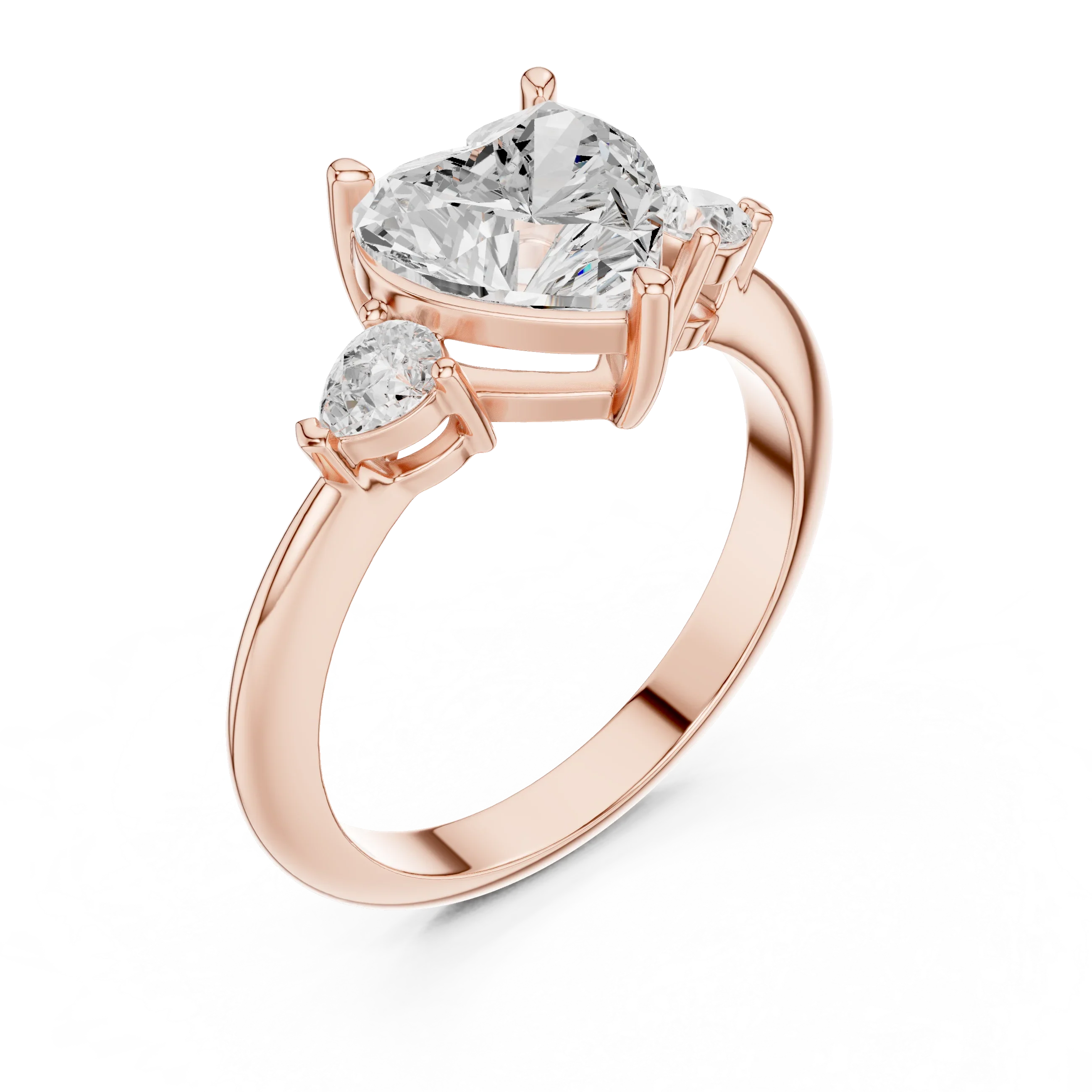Heart Diamond Solitaire Engagement Ring with Hidden Side Accent