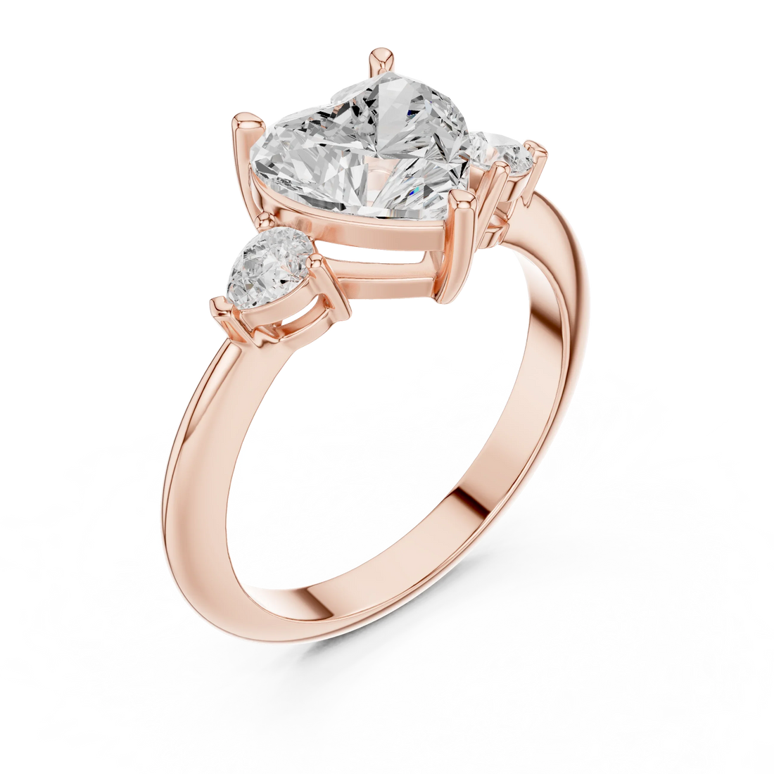 Heart Diamond Solitaire Engagement Ring with Hidden Side Accent
