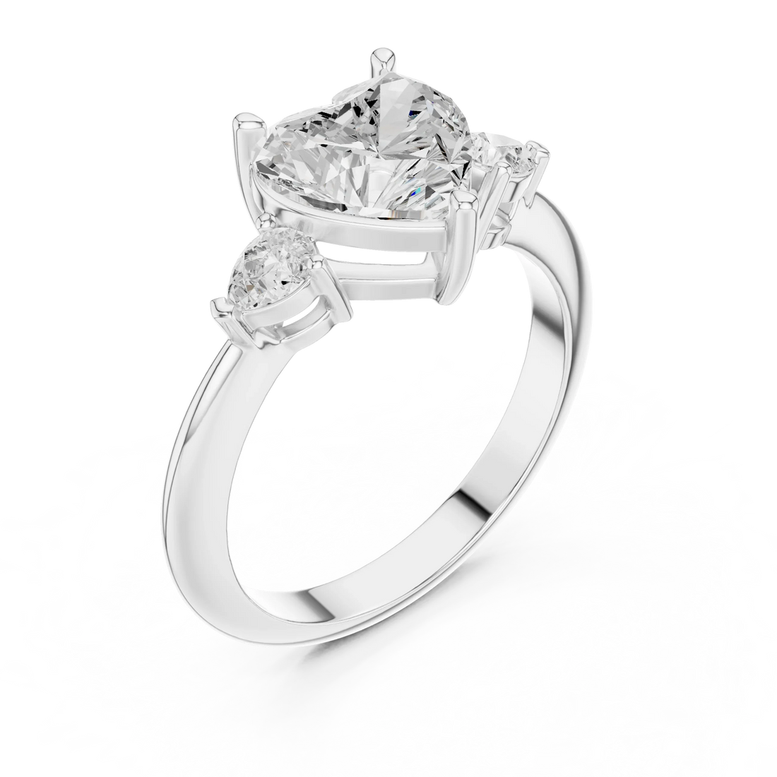 Heart Diamond Solitaire Engagement Ring with Hidden Side Accent