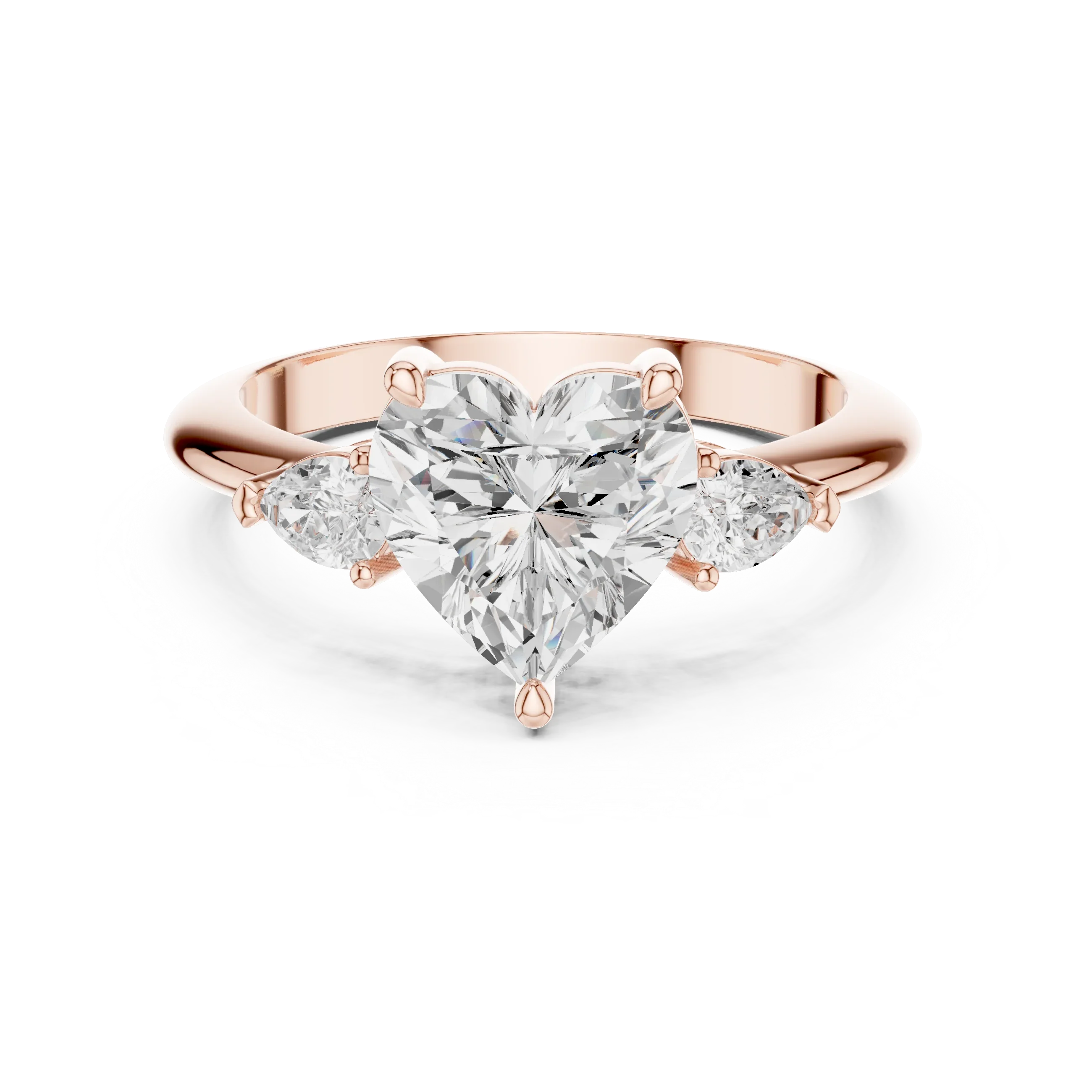 Heart Diamond Solitaire Engagement Ring with Hidden Side Accent