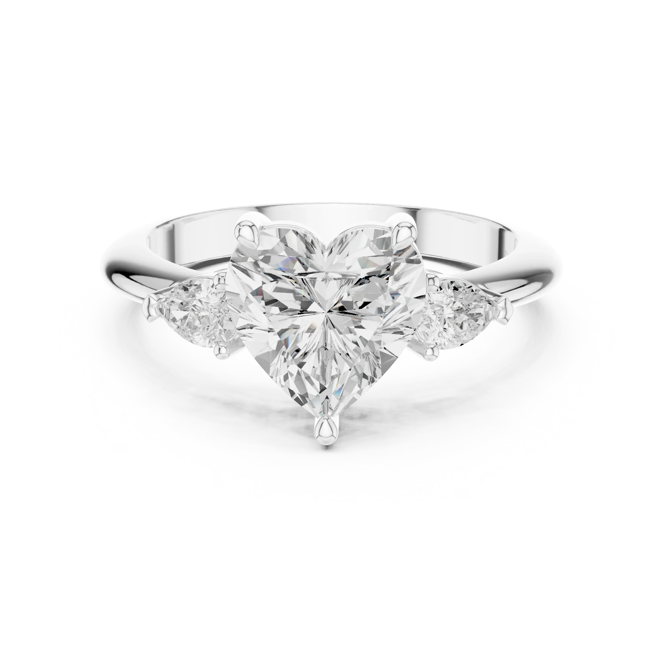 Heart Diamond Solitaire Engagement Ring with Hidden Side Accent