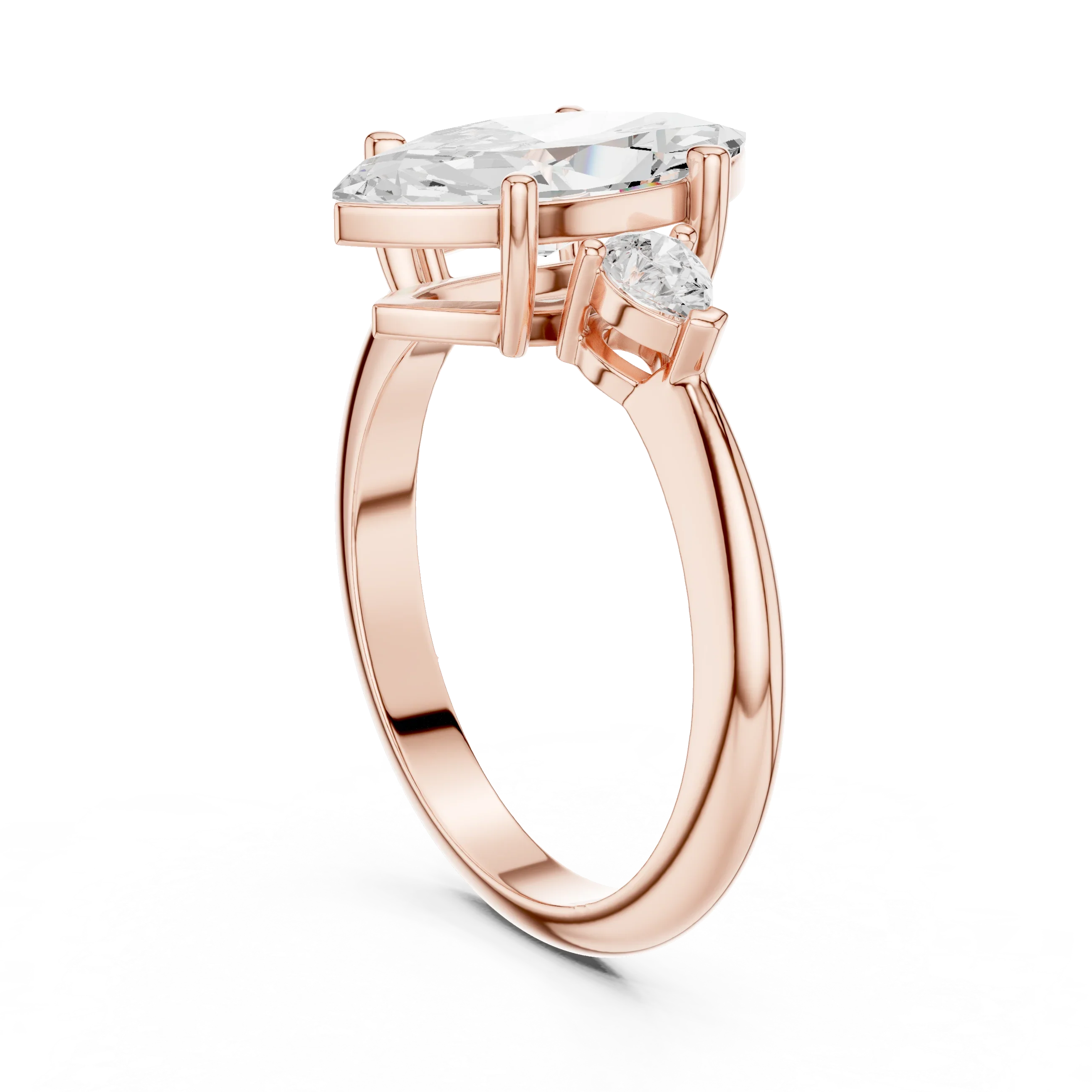 Marquise Diamond Solitaire Engagement Ring with Hidden Side Accent