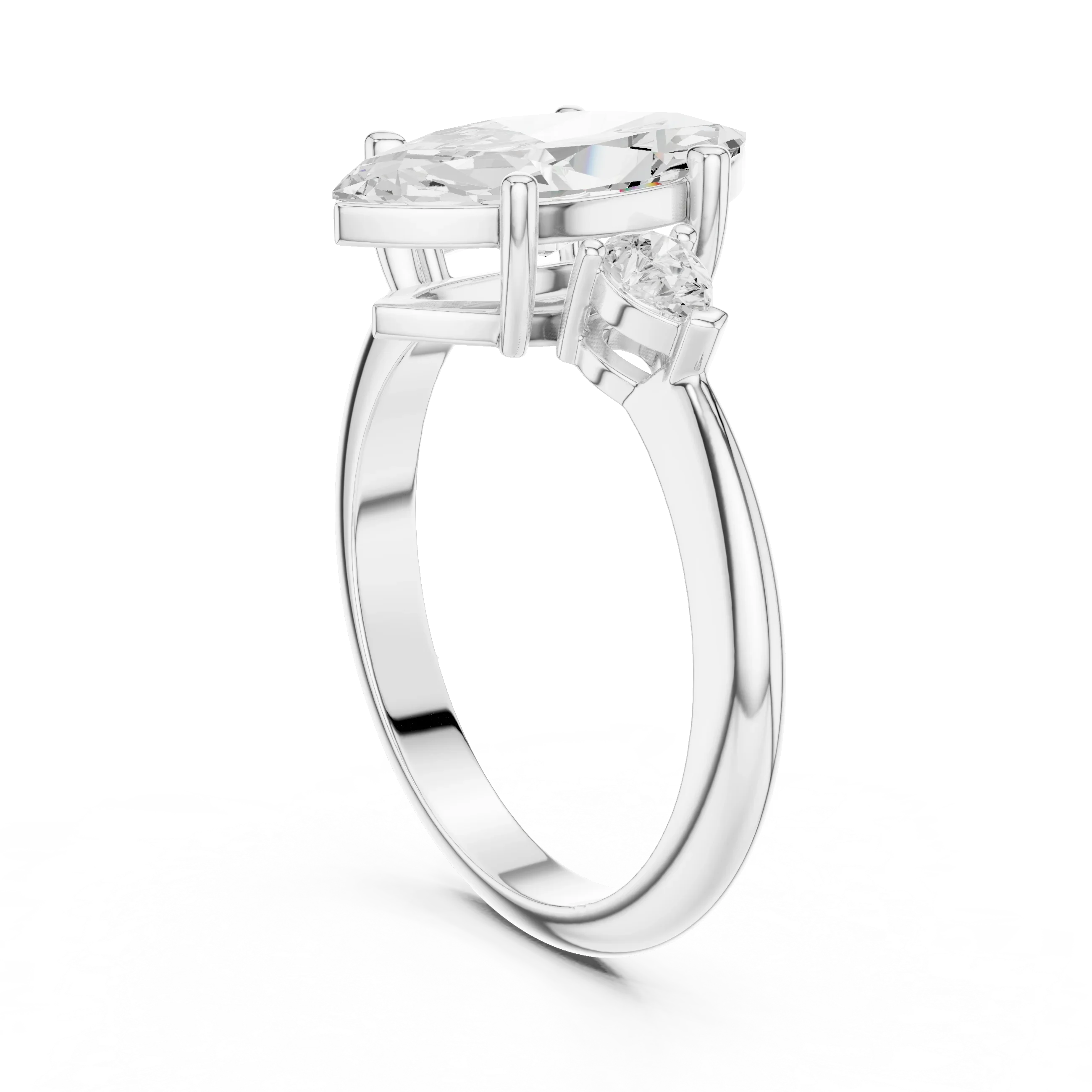 Marquise Diamond Solitaire Engagement Ring with Hidden Side Accent