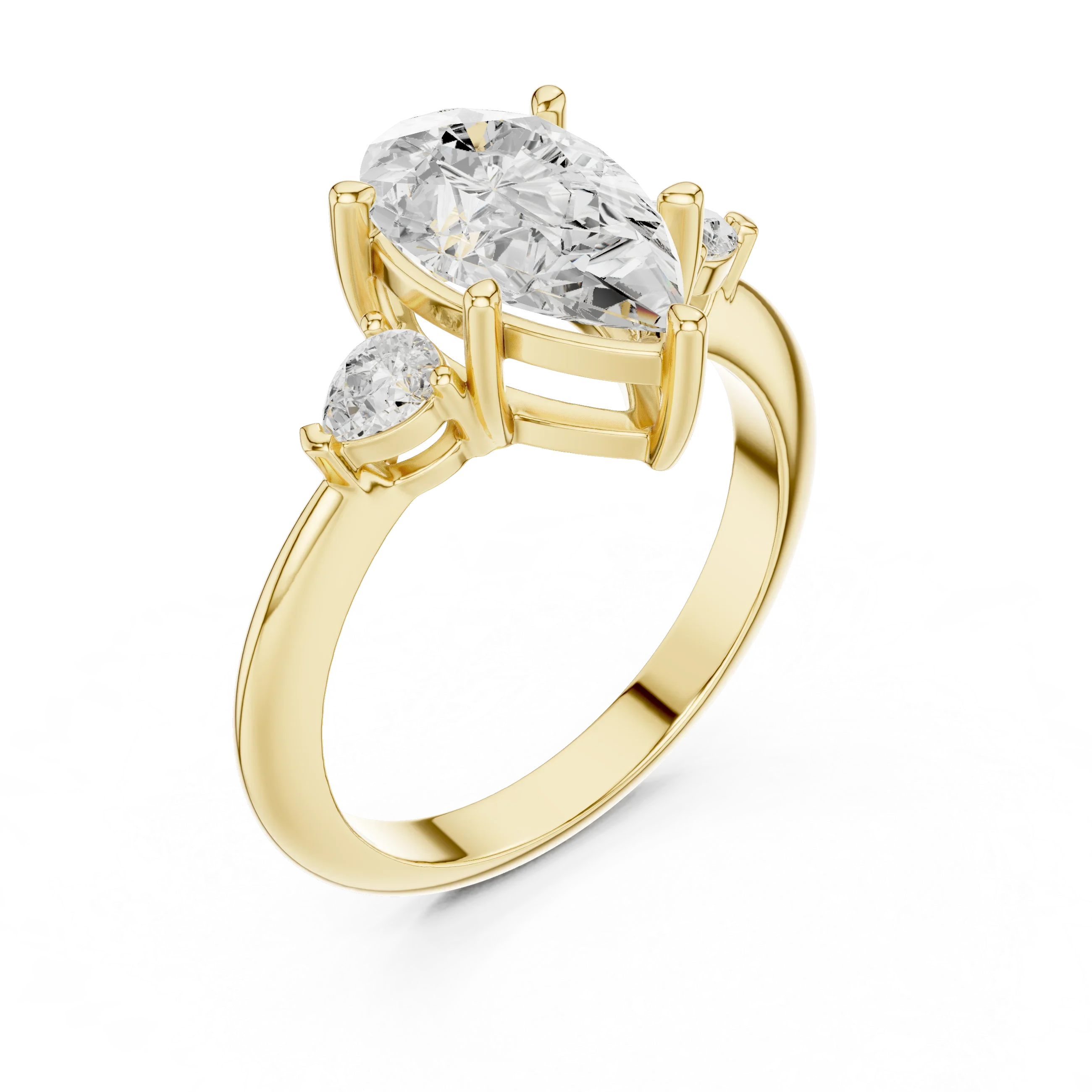 Pear Diamond Solitaire Engagement Ring with Hidden Side Accent