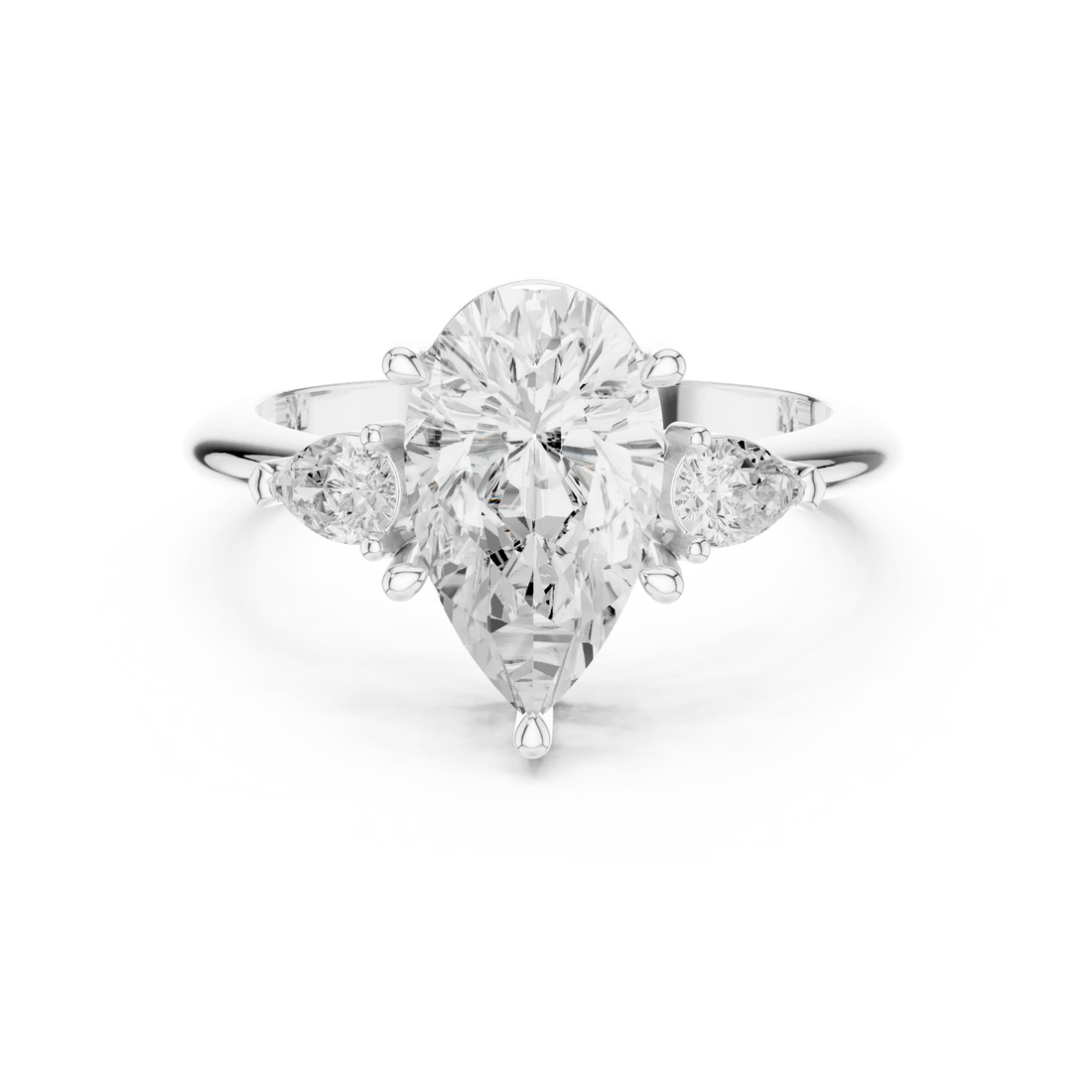 Pear Diamond Solitaire Engagement Ring with Hidden Side Accent