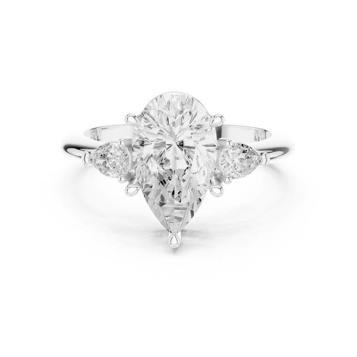 Pear Diamond Solitaire Engagement Ring with Hidden Side Accent
