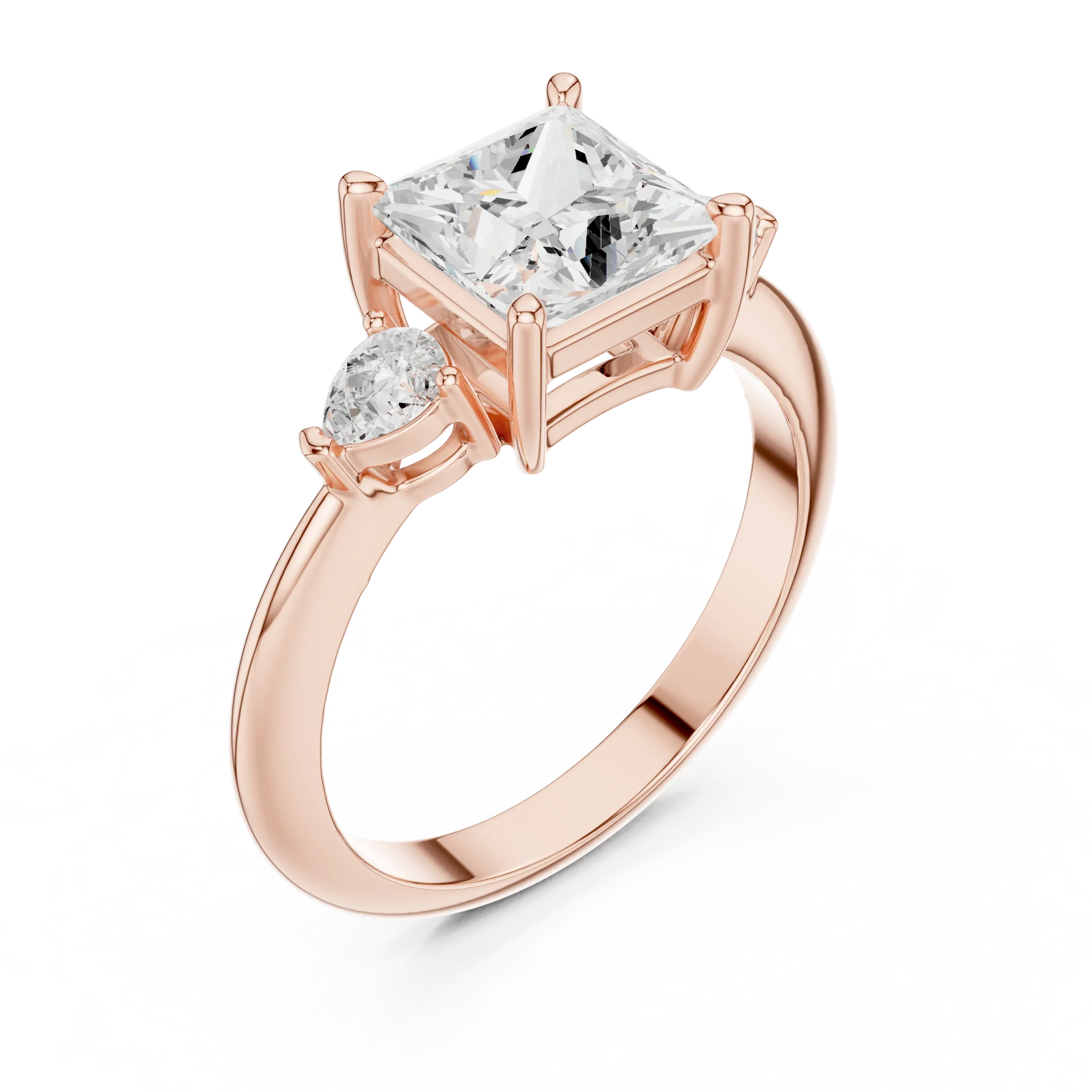 Princess Diamond Solitaire Engagement Ring with Hidden Side Accent