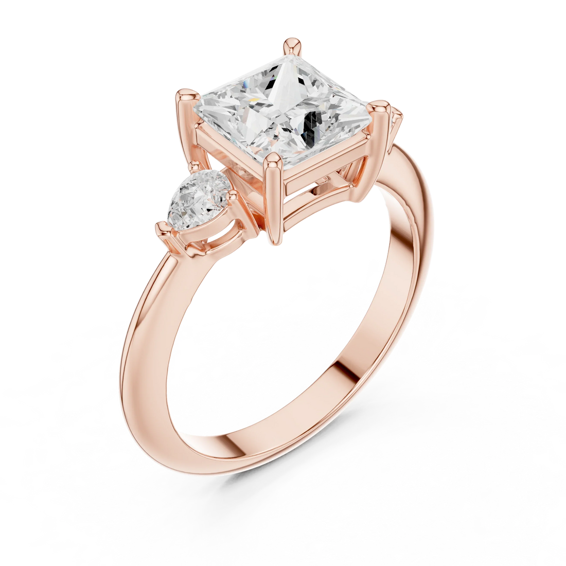 Princess Diamond Solitaire Engagement Ring with Hidden Side Accent