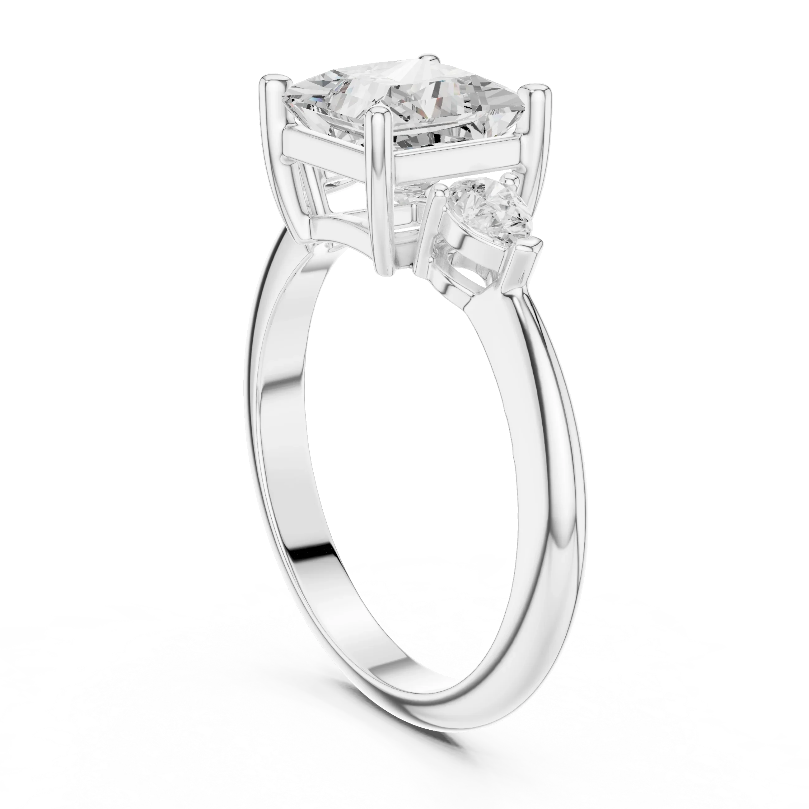 Princess Diamond Solitaire Engagement Ring with Hidden Side Accent