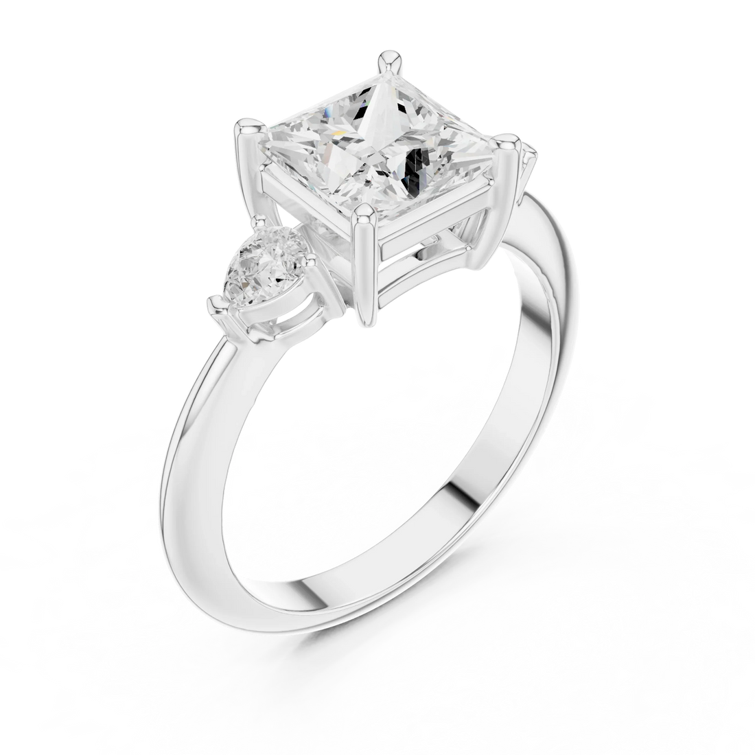 Princess Diamond Solitaire Engagement Ring with Hidden Side Accent