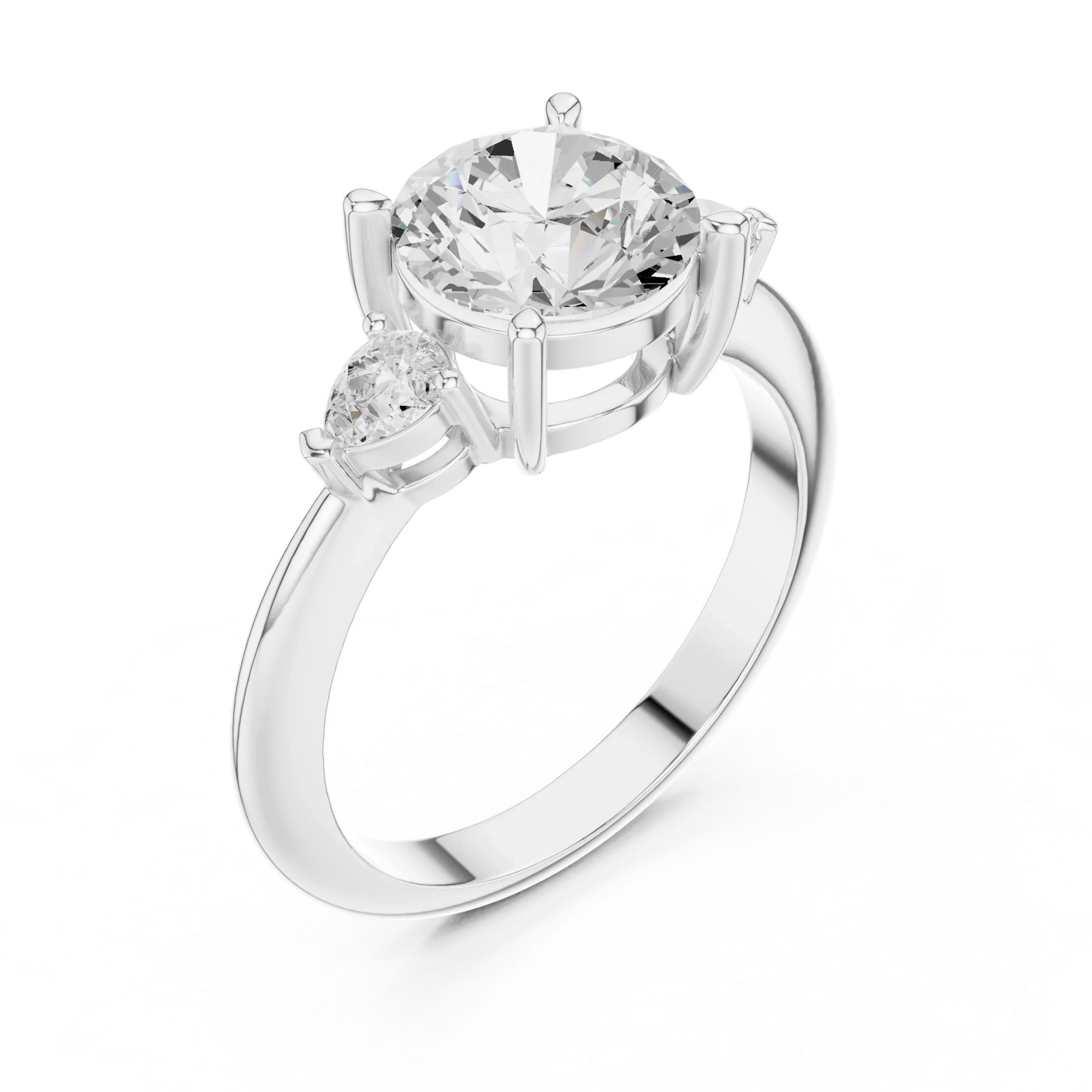 Round Diamond Solitaire Engagement Ring with Hidden Side Accent