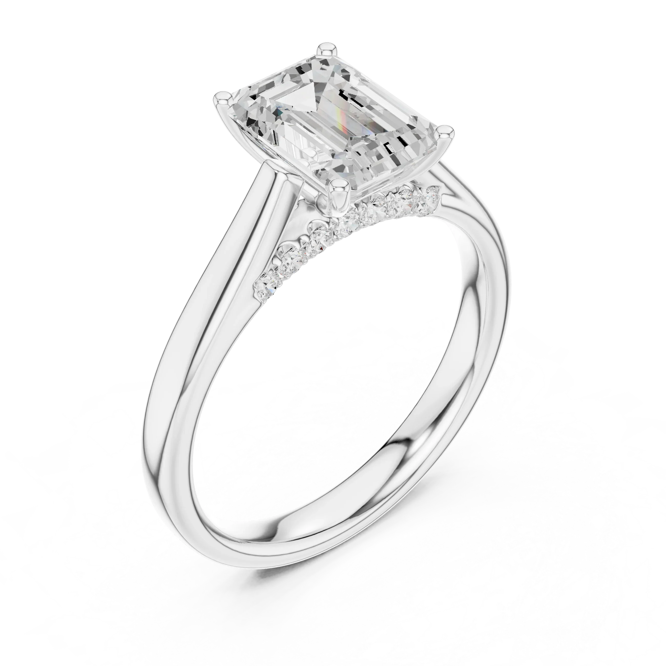 Emerald Cut Diamond Cathedral Pave Engagement Ring