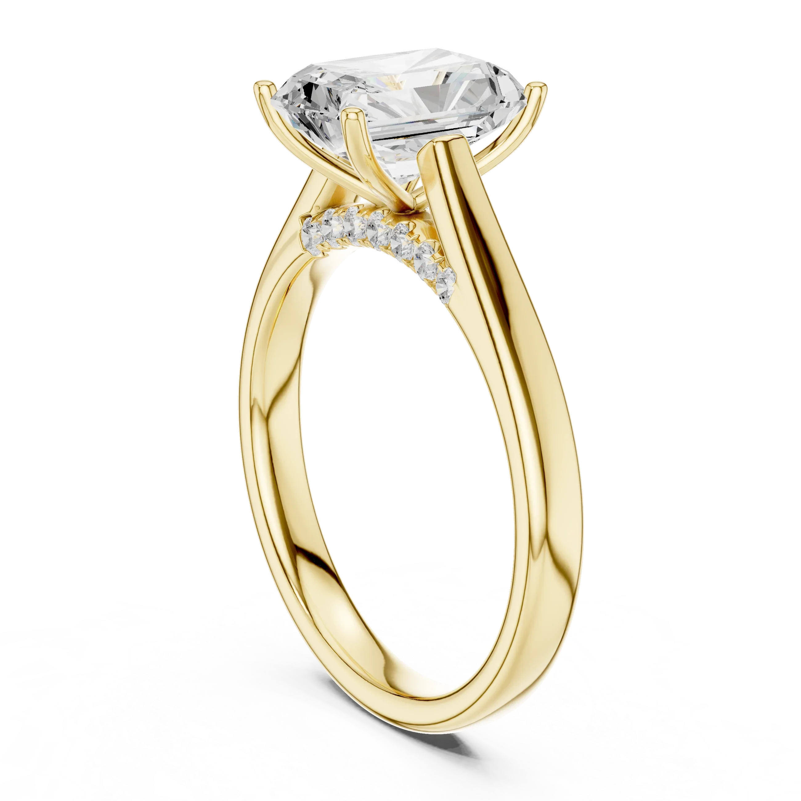 Radiant Cut Diamond Cathedral Pave Engagement Ring