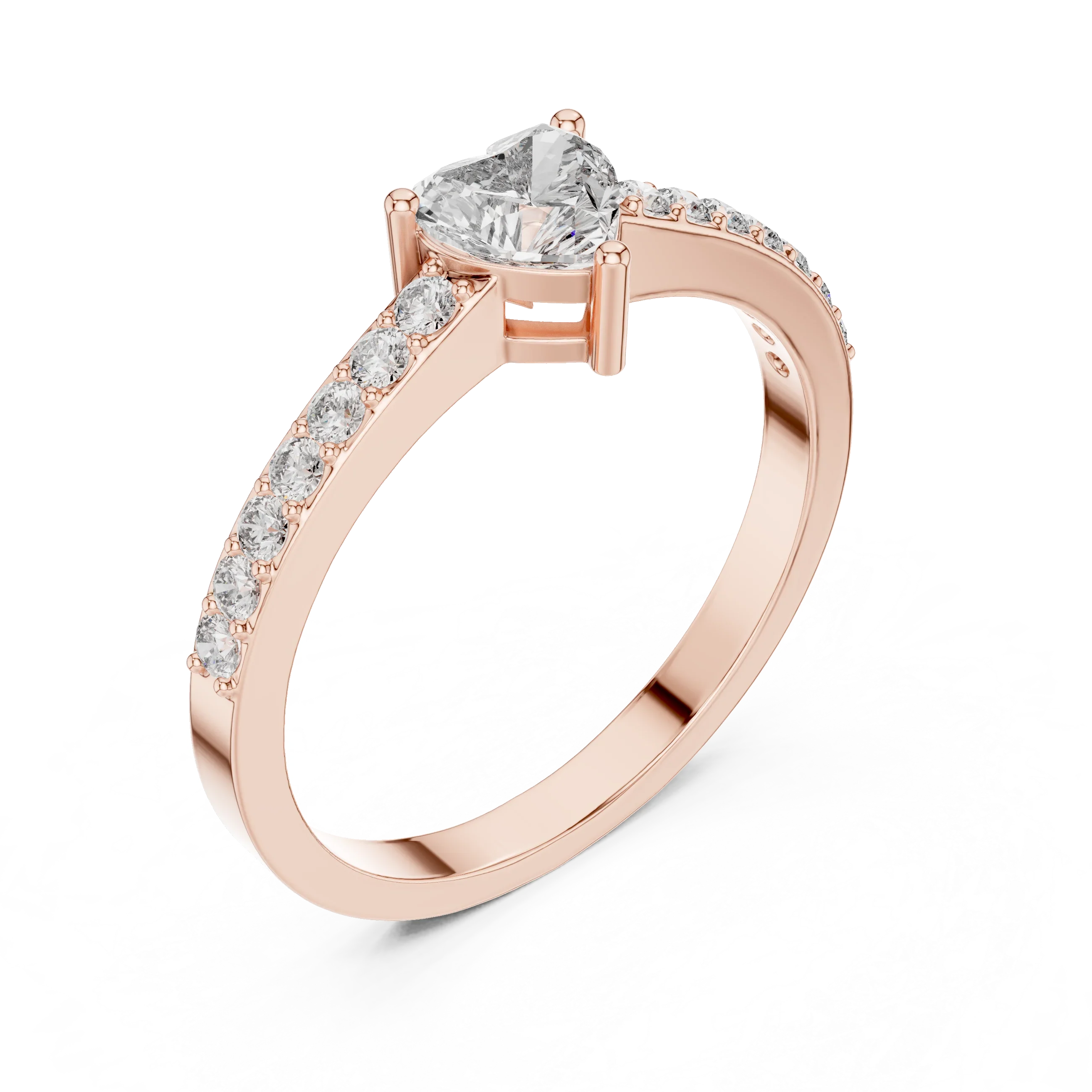 Heart Cut Diamond Engagement Ring with Pave Band