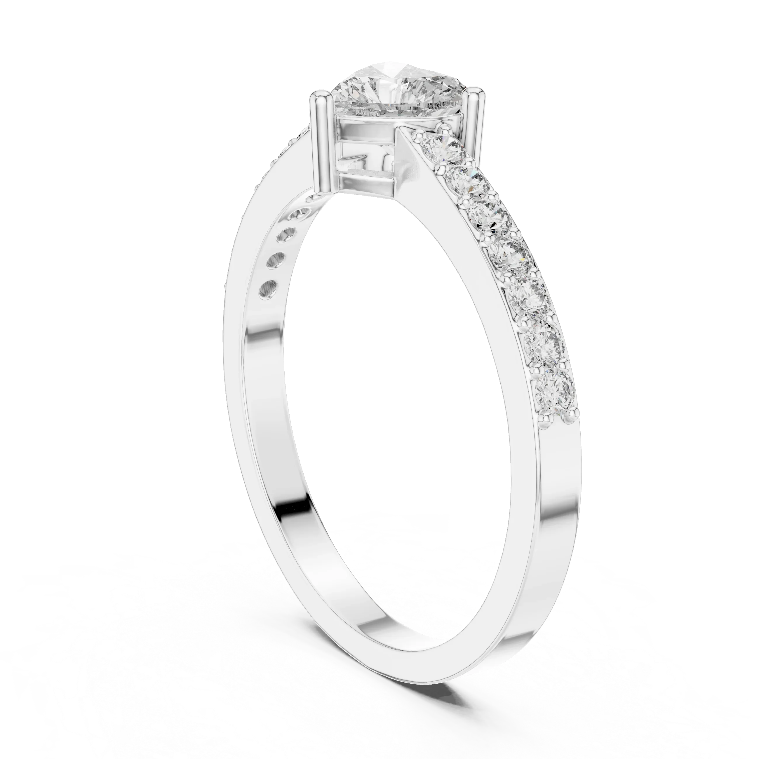 Heart Cut Diamond Engagement Ring with Pave Band