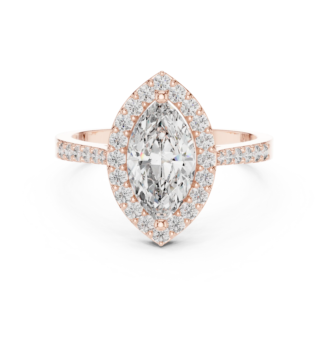Marquise Diamond Halo Engagement Ring with Pave Band