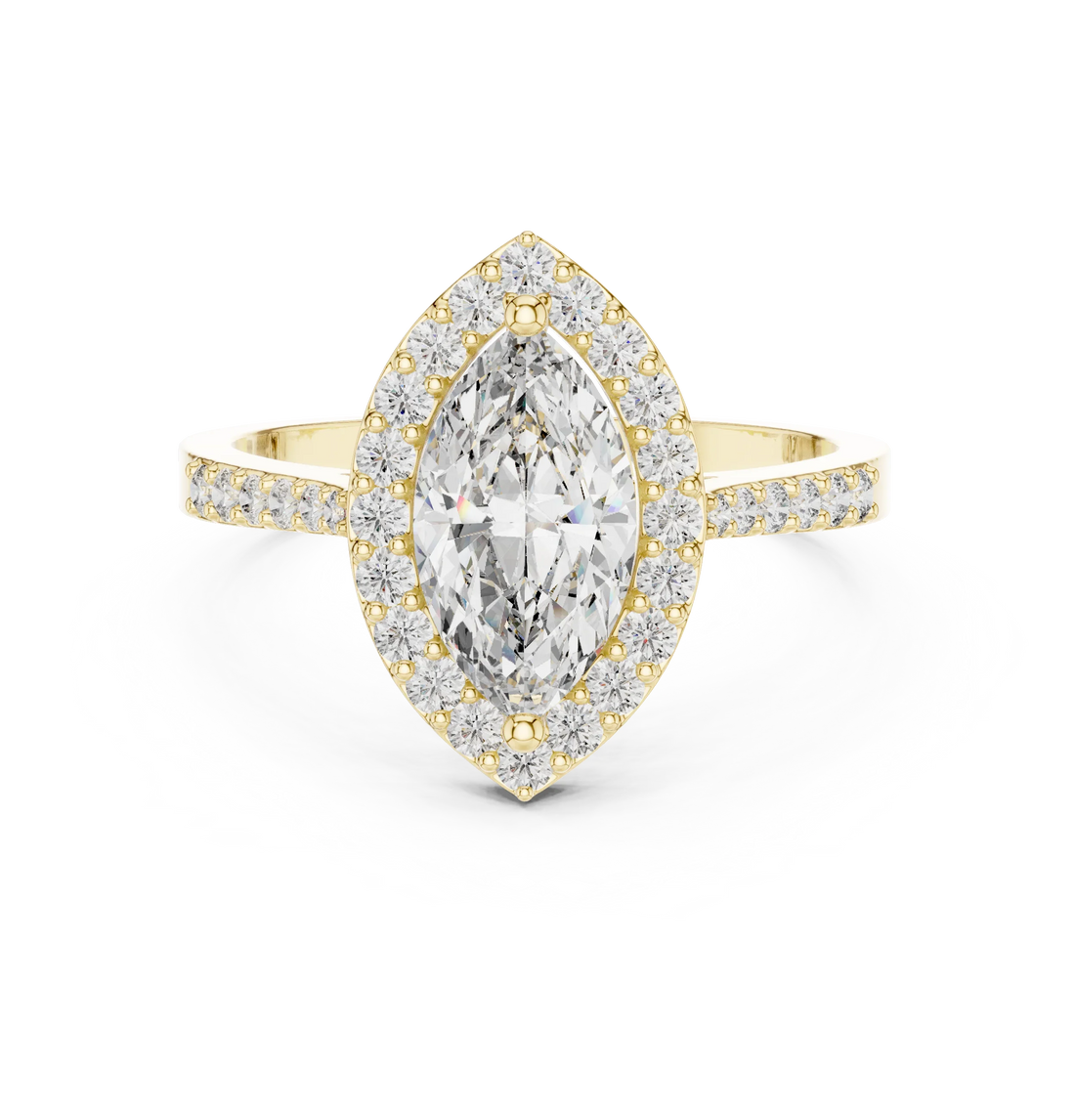 Marquise Diamond Halo Engagement Ring with Pave Band