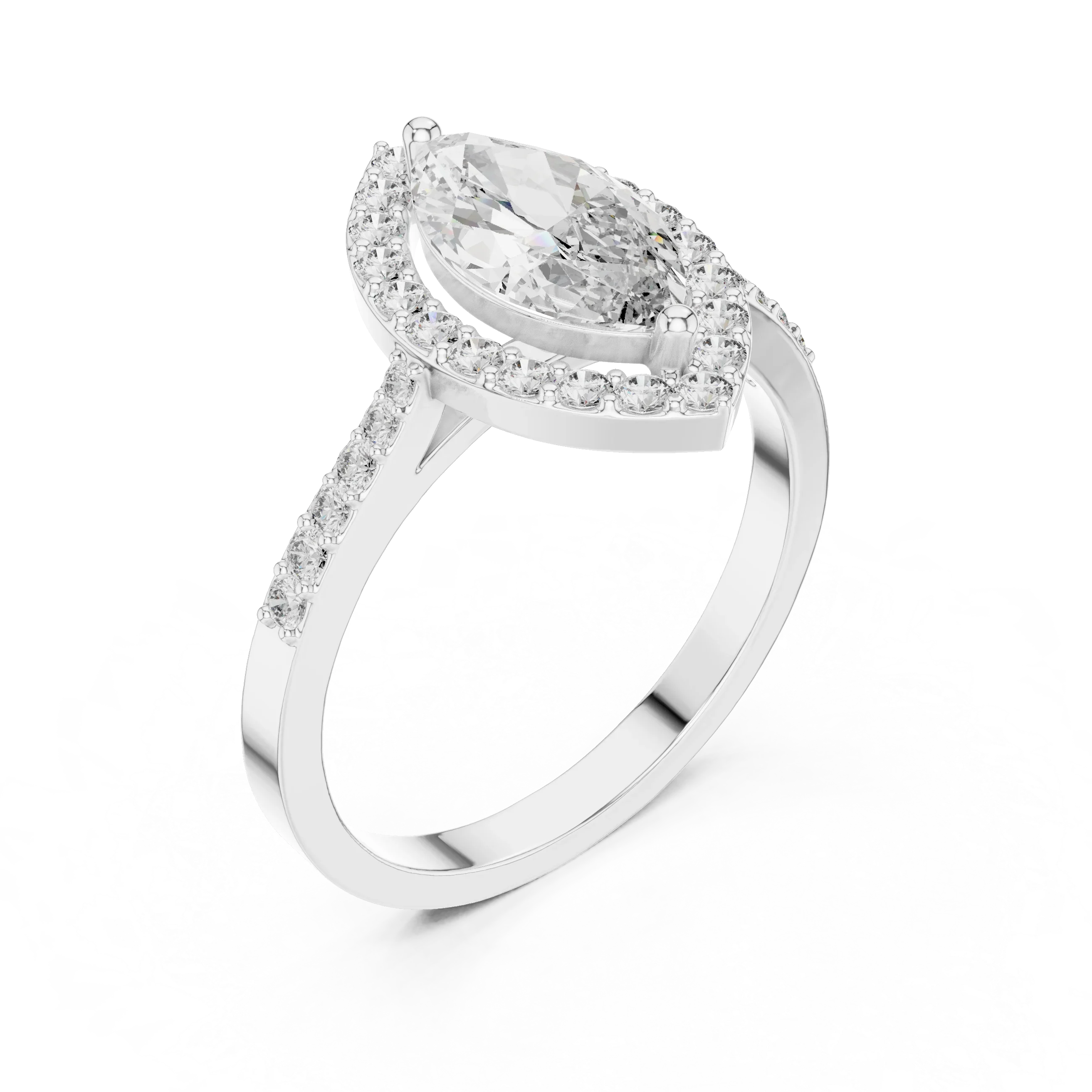 Marquise Diamond Halo Engagement Ring with Pave Band