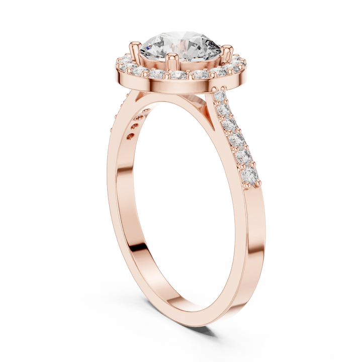 Round Diamond Double Halo Engagement Ring with Pave Band