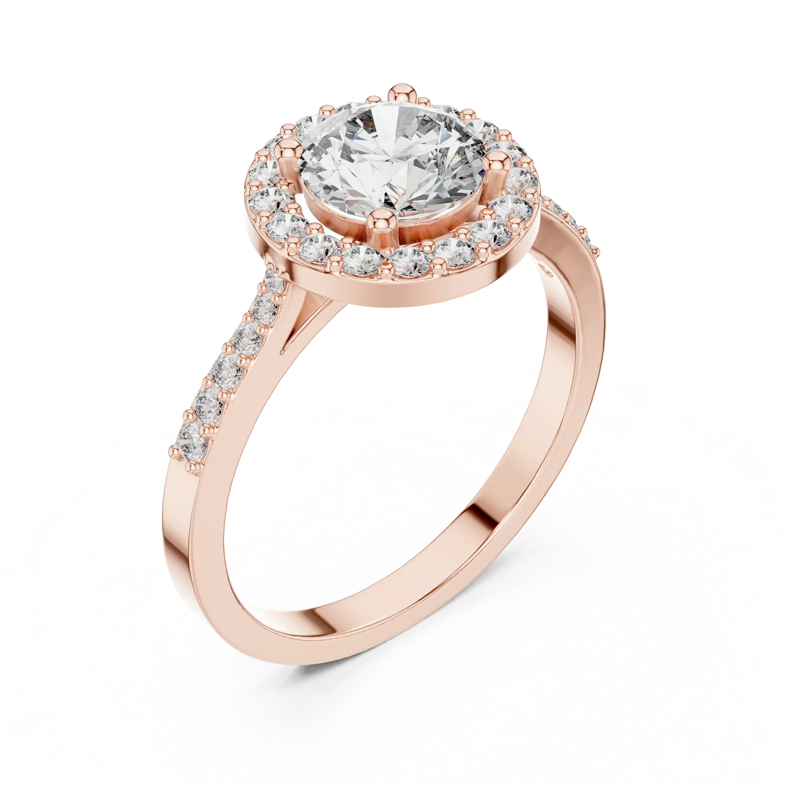 Round Diamond Double Halo Engagement Ring with Pave Band
