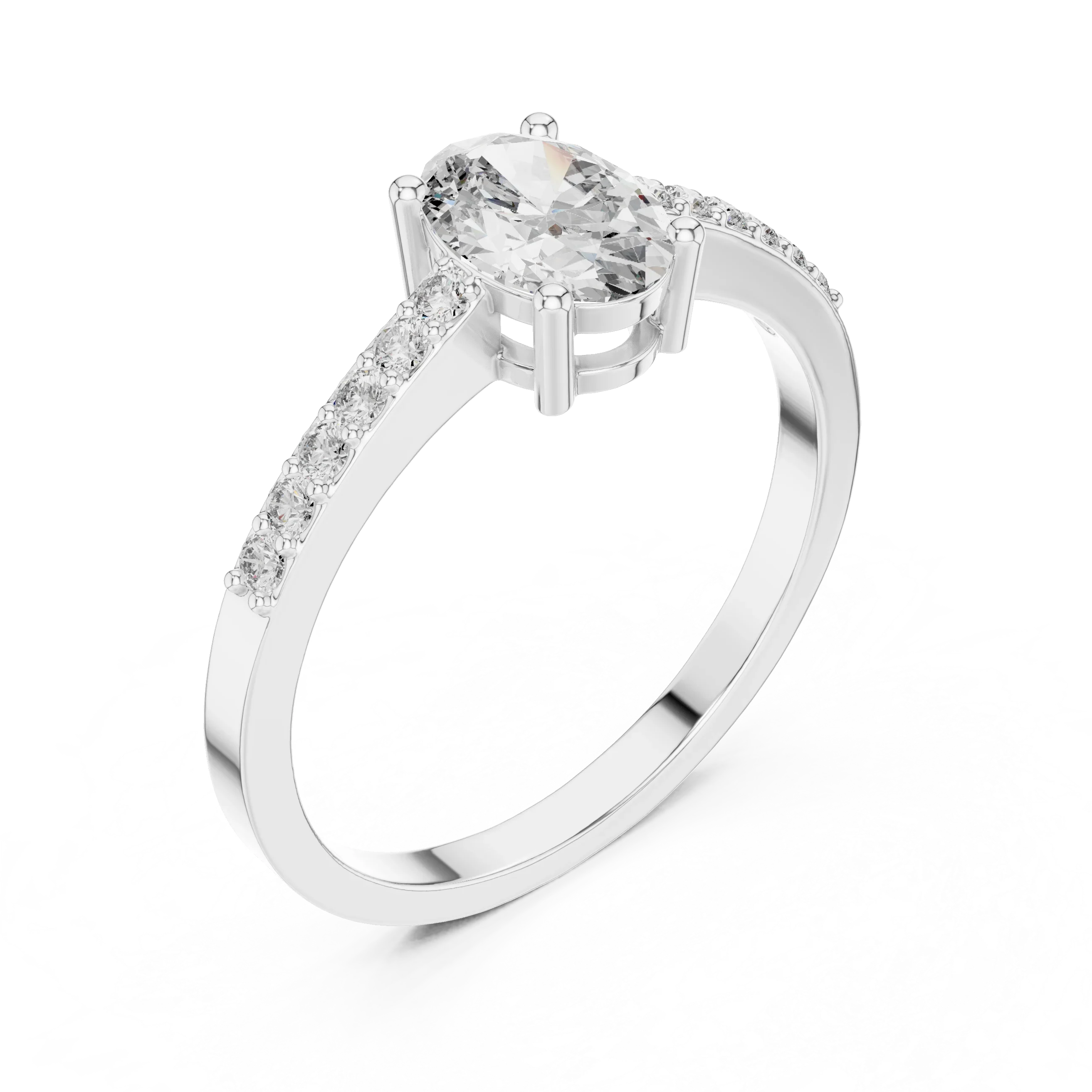 Oval Cut Solitaire Diamond Ring with Pave Band