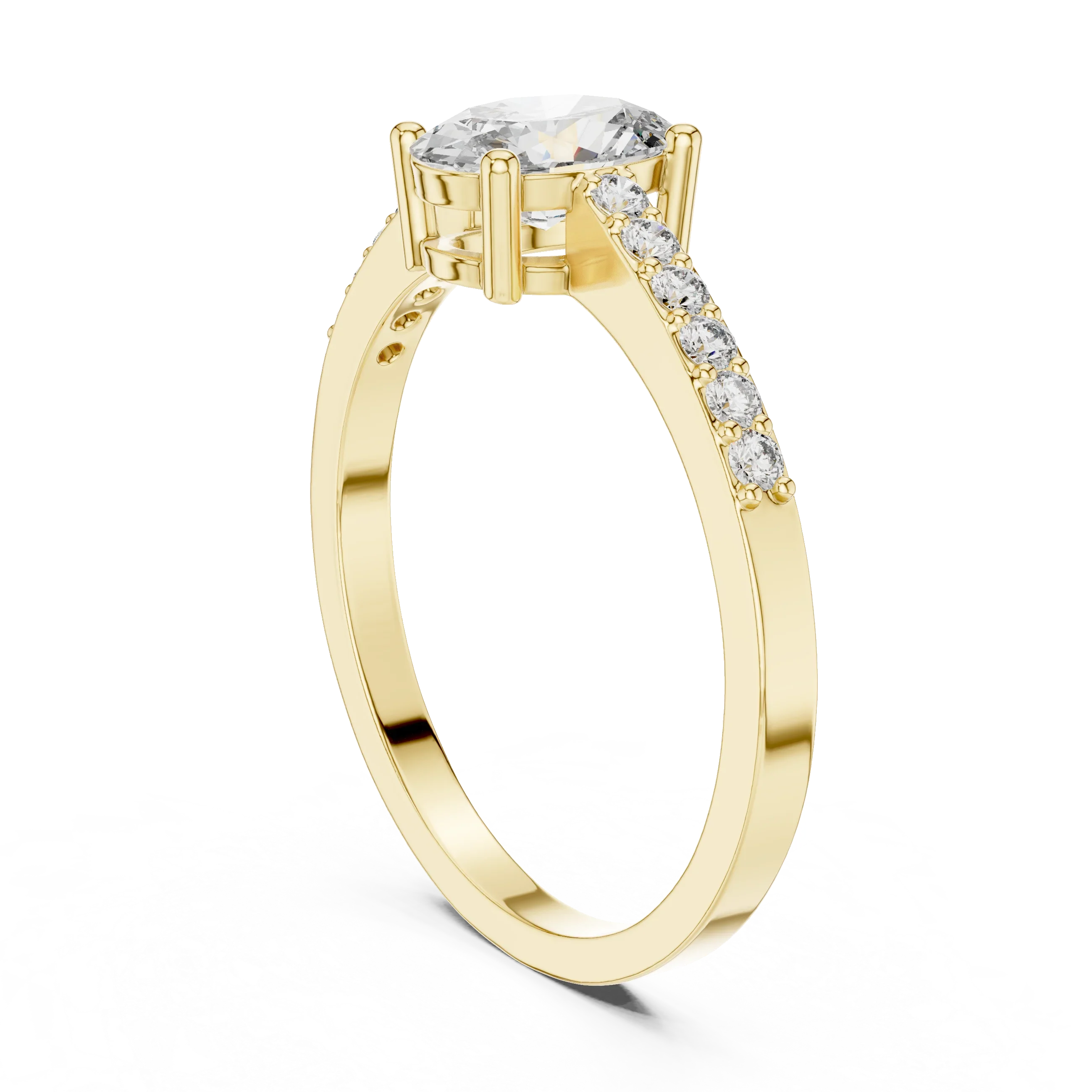 Oval Cut Solitaire Diamond Ring with Pave Band