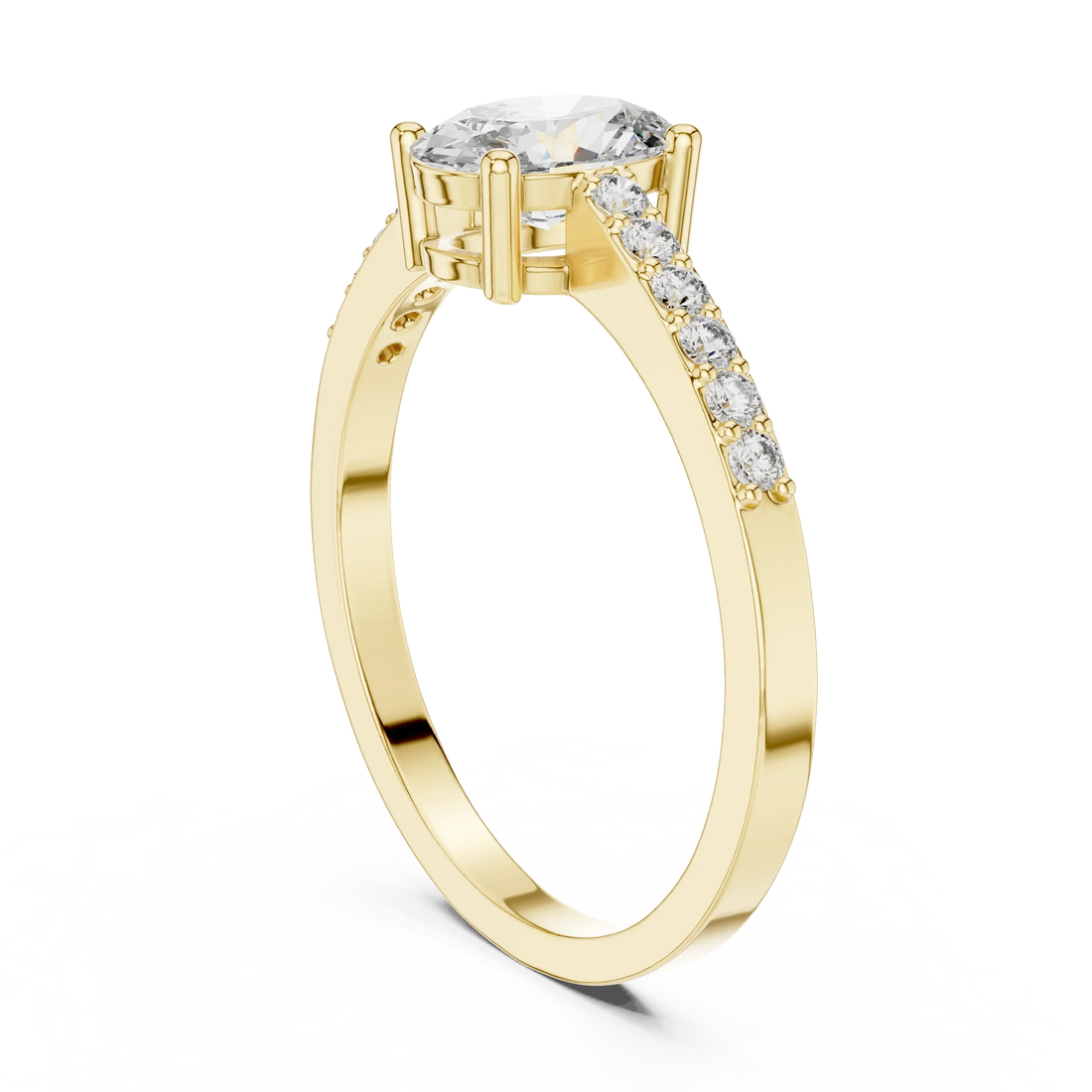 Oval Cut Solitaire Diamond Ring with Pave Band