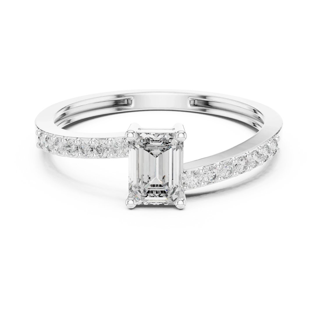 Emerald Cut Solitaire Diamond Ring with Pave Band
