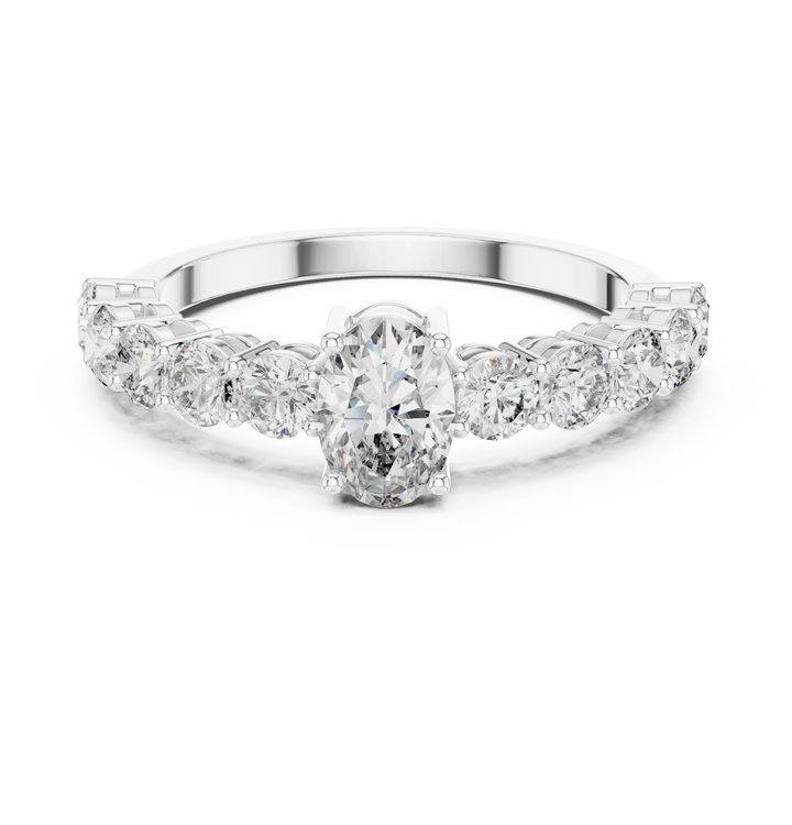 Oval Cut Diamond Half Eternity Engagement Ring